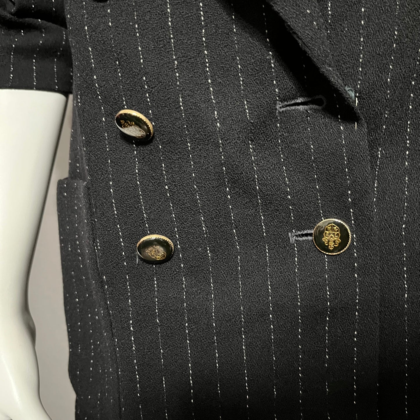 Vintage Black Stripe With Gold Black Buttons Wool Blazer Sz-12