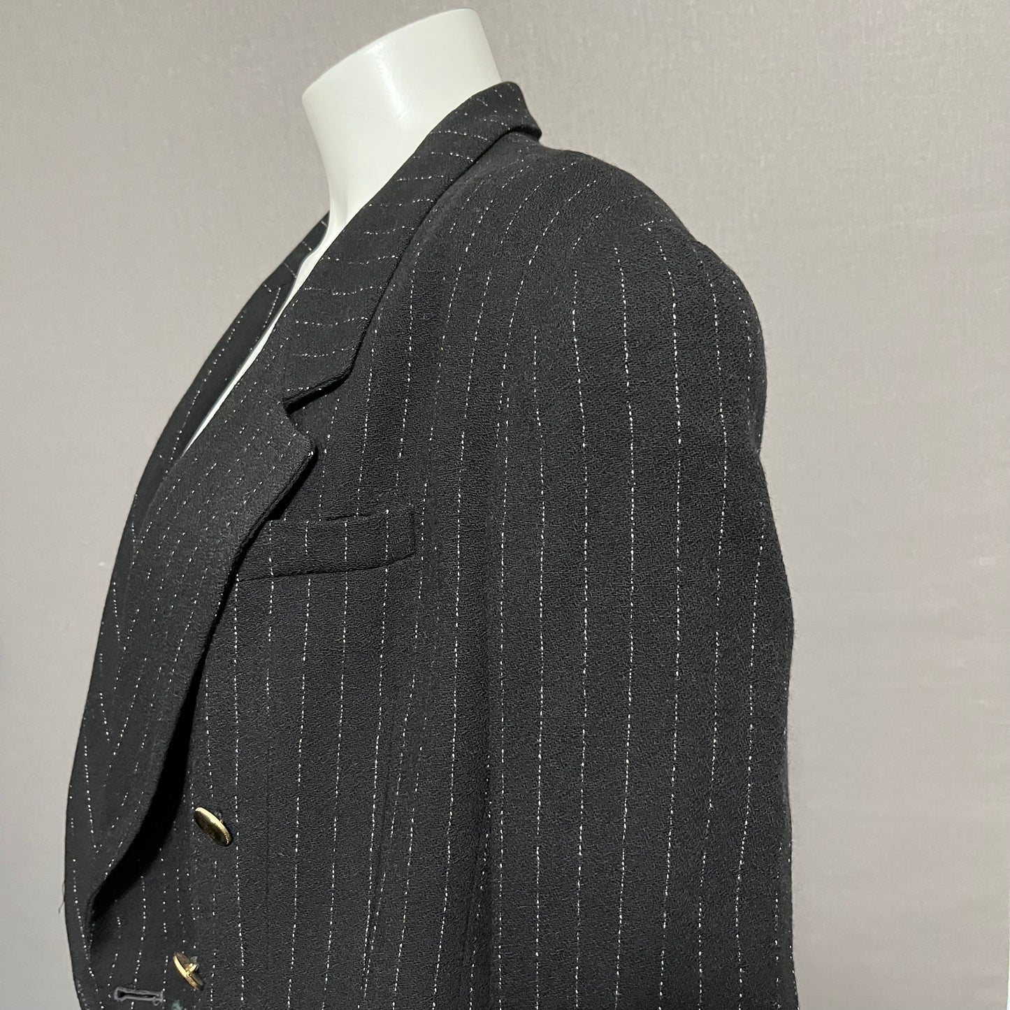 Vintage Black Stripe With Gold Black Buttons Wool Blazer Sz-12