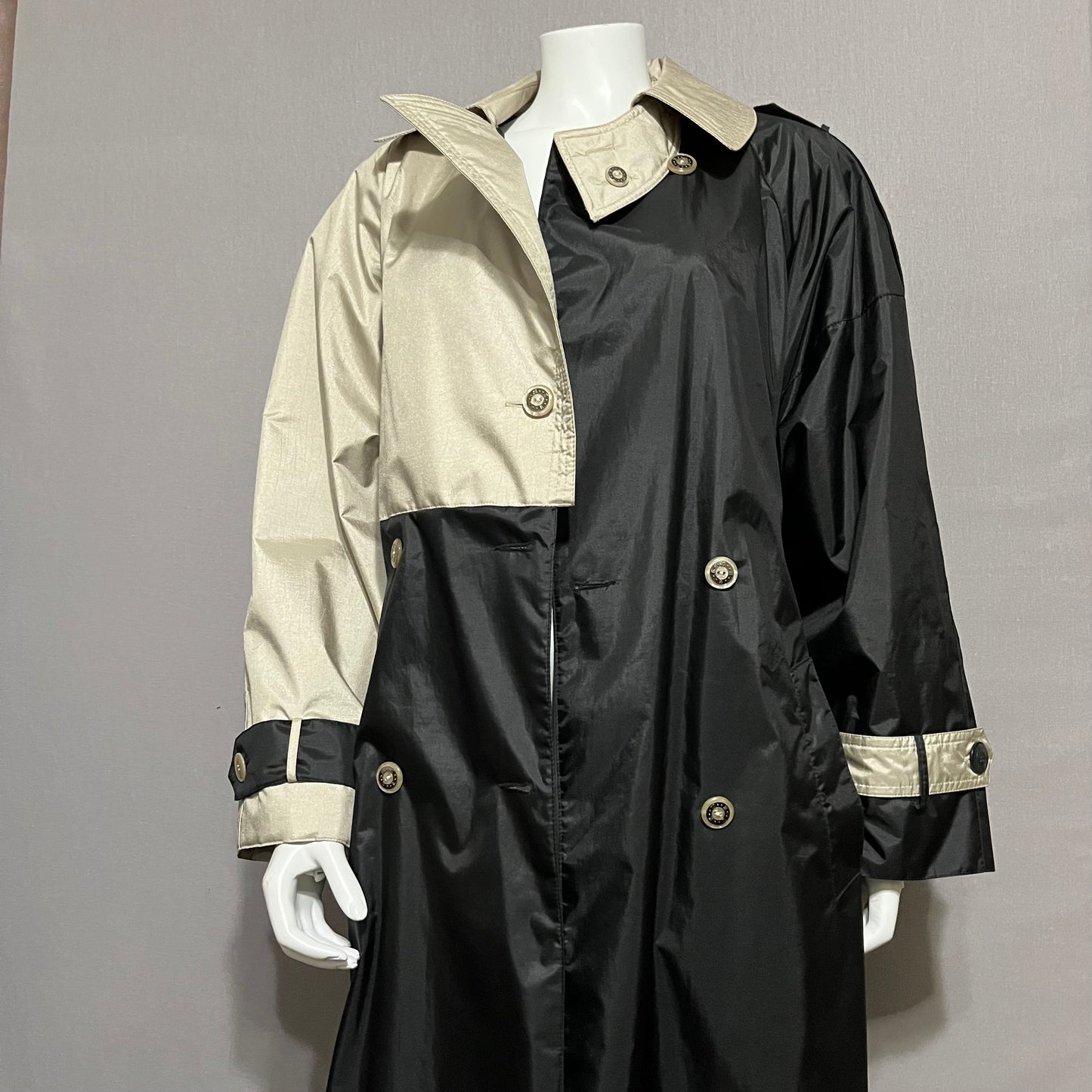 Custom Color-block Black & Champagne Rain Trench Jacket Sz-12/14