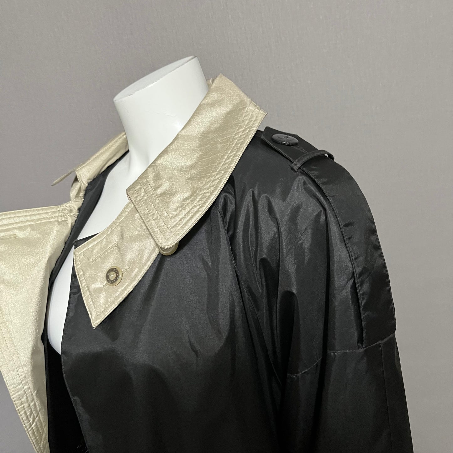 Custom Color-block Black & Champagne Rain Trench Jacket Sz-12/14