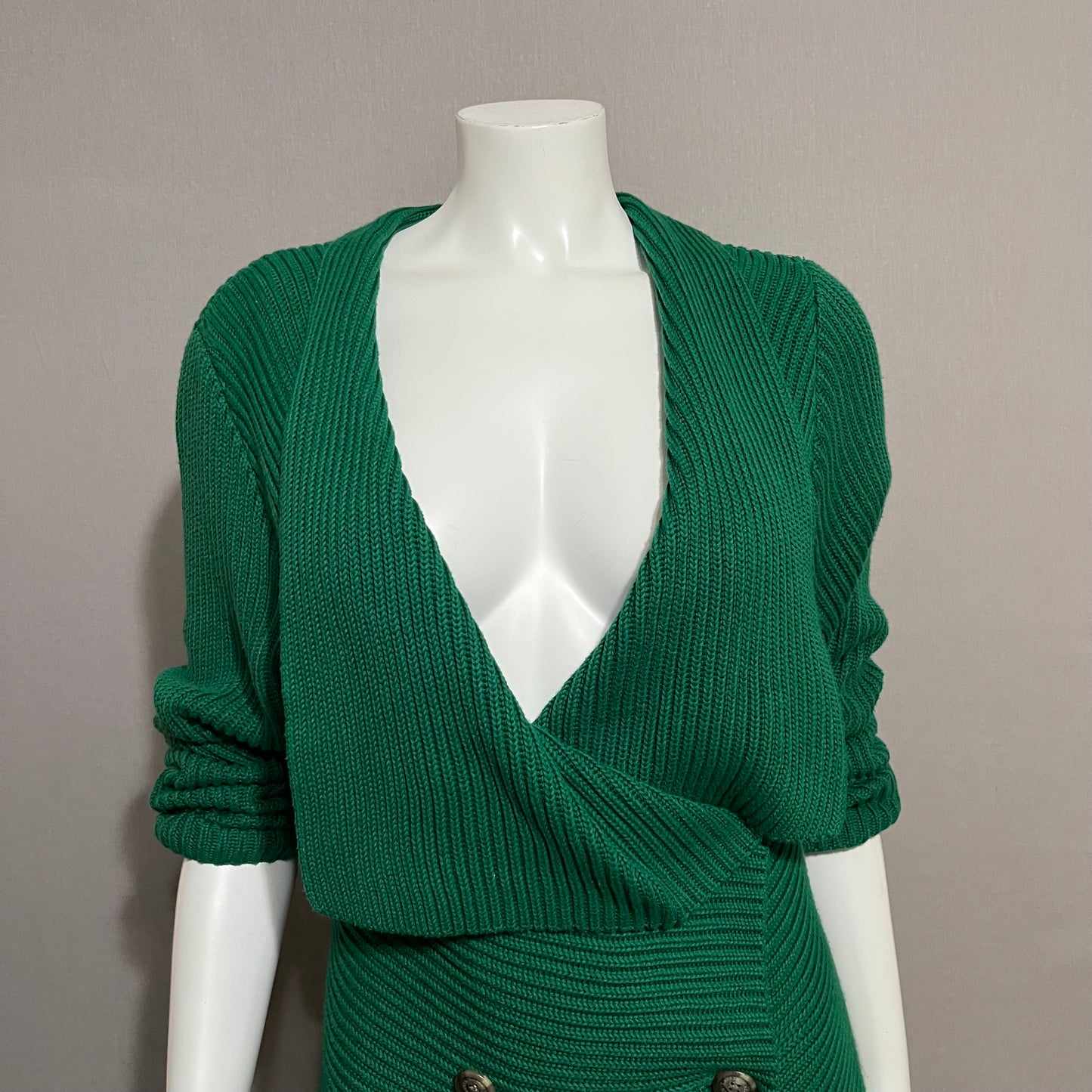 Lauren Ralph Lauren Green 100% Cotton Ribbed Waterfall Sweater Sz-XL