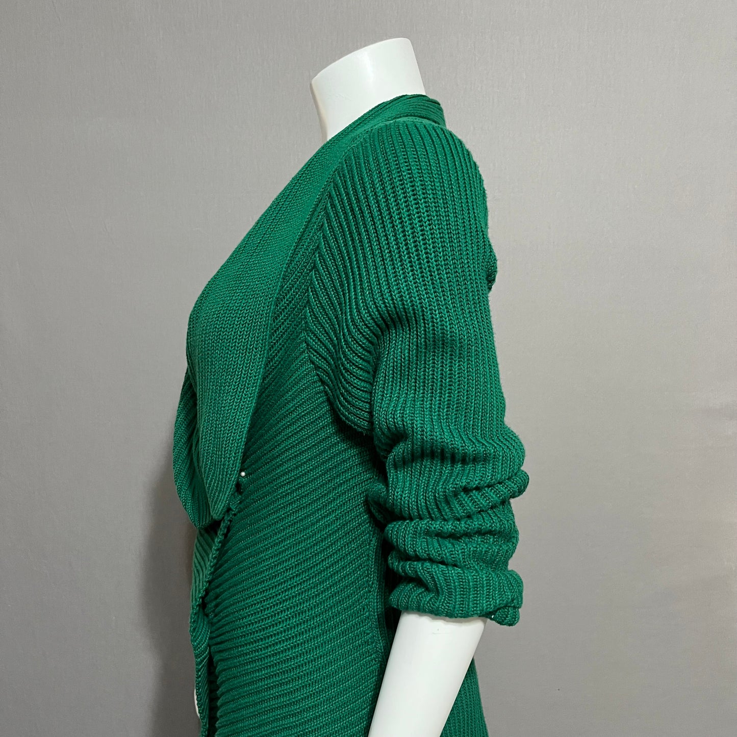 Lauren Ralph Lauren Green 100% Cotton Ribbed Waterfall Sweater Sz-XL