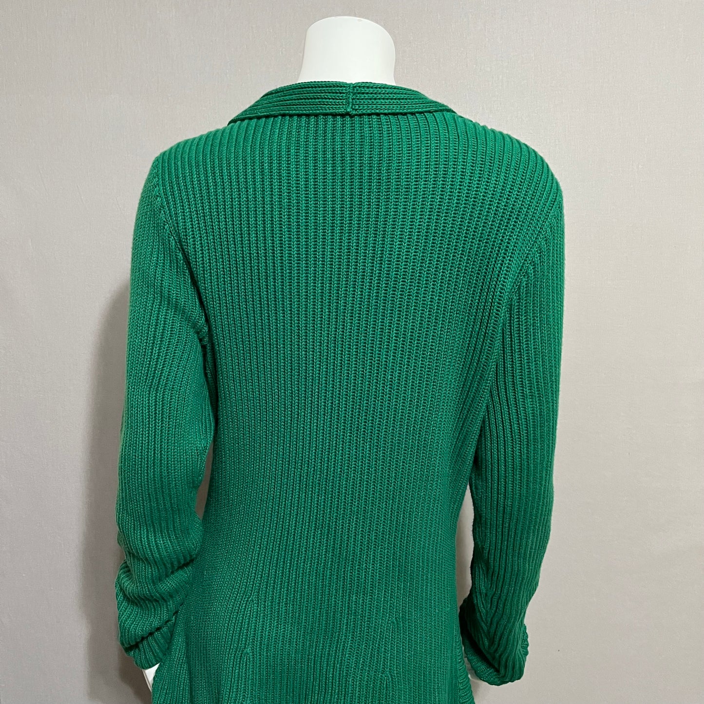 Lauren Ralph Lauren Green 100% Cotton Ribbed Waterfall Sweater Sz-XL