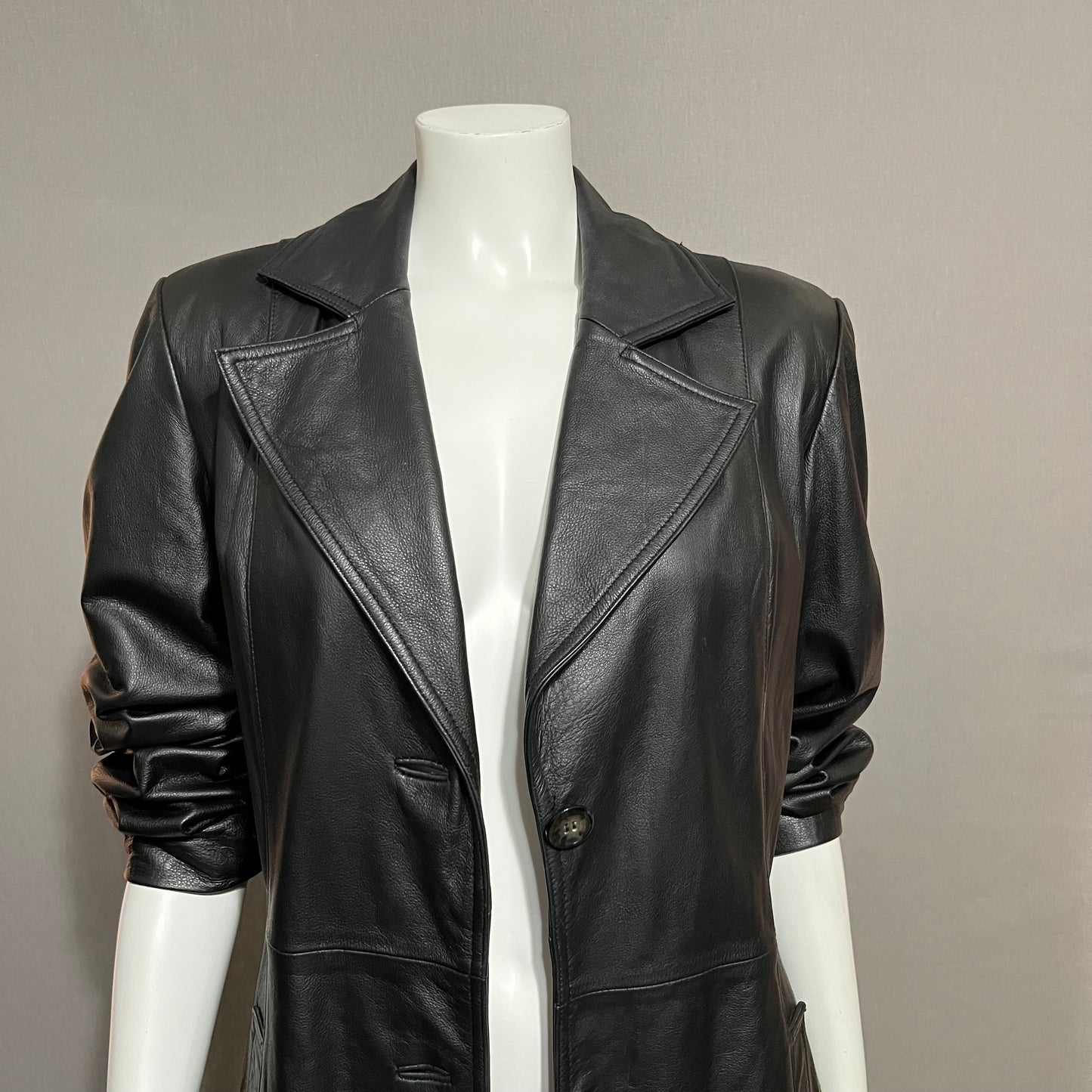 New York By Winlet Black Leather Trench Jacket Sz-Small