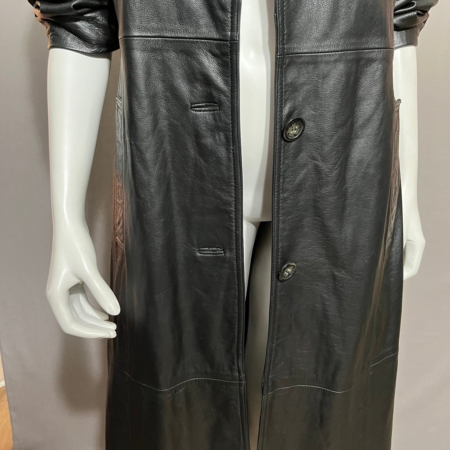 New York By Winlet Black Leather Trench Jacket Sz-Small