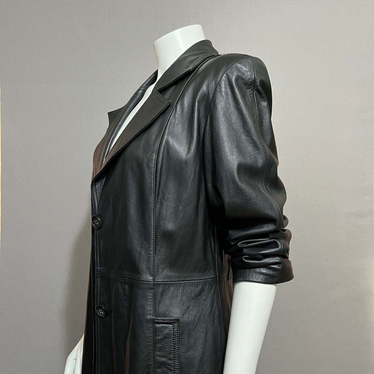 New York By Winlet Black Leather Trench Jacket Sz-Small