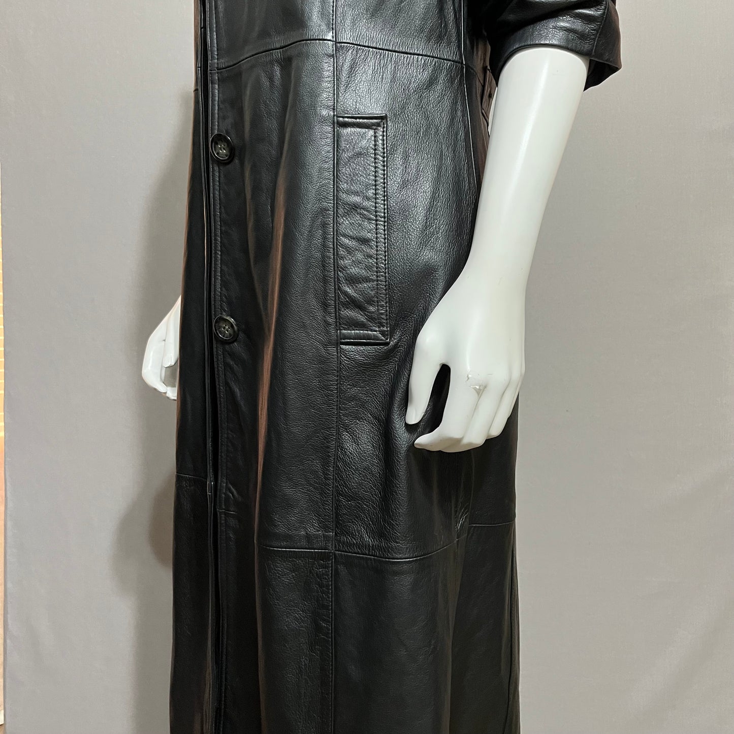 New York By Winlet Black Leather Trench Jacket Sz-Small