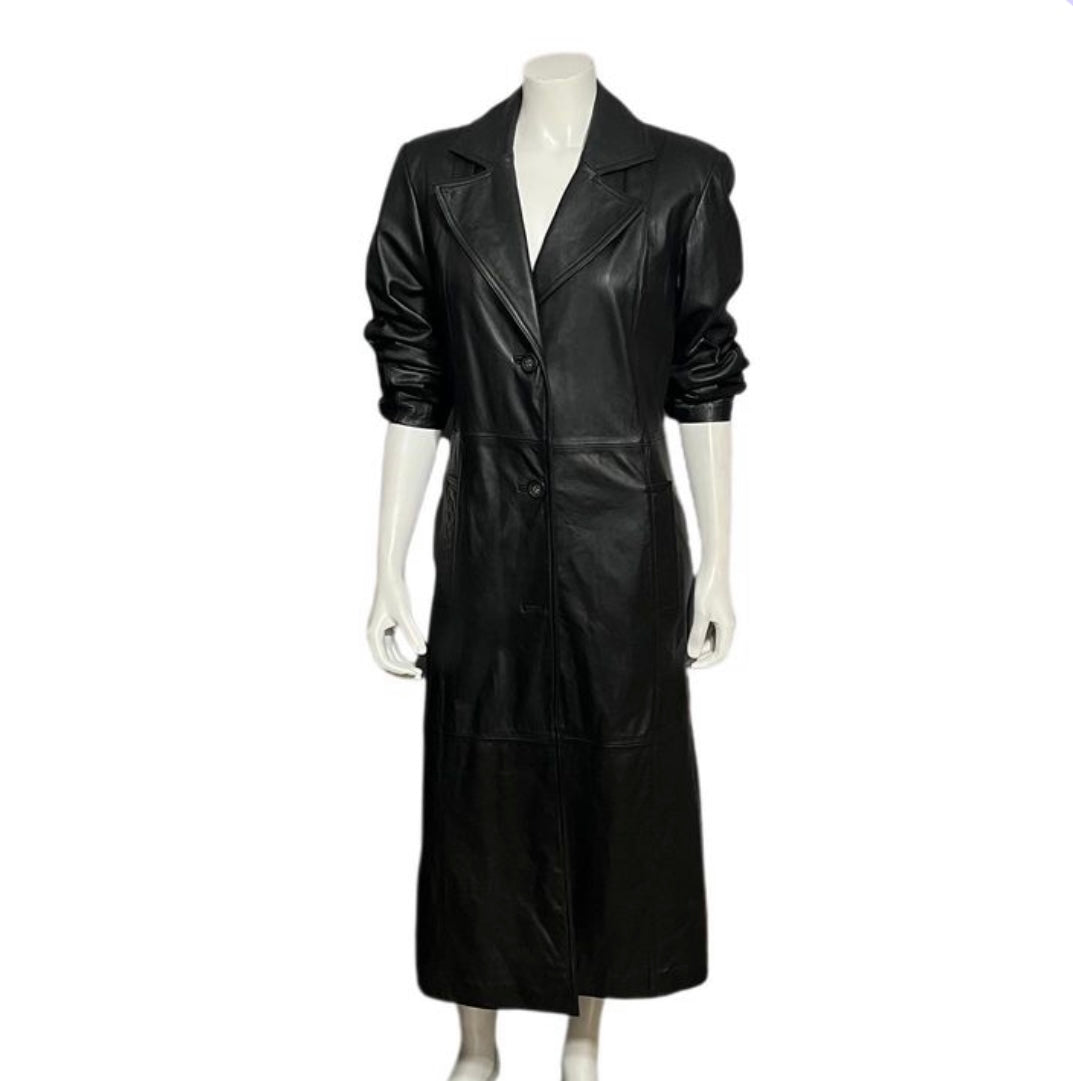 New York By Winlet Black Leather Trench Jacket Sz-Small