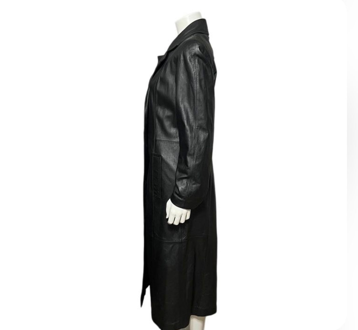 New York By Winlet Black Leather Trench Jacket Sz-Small