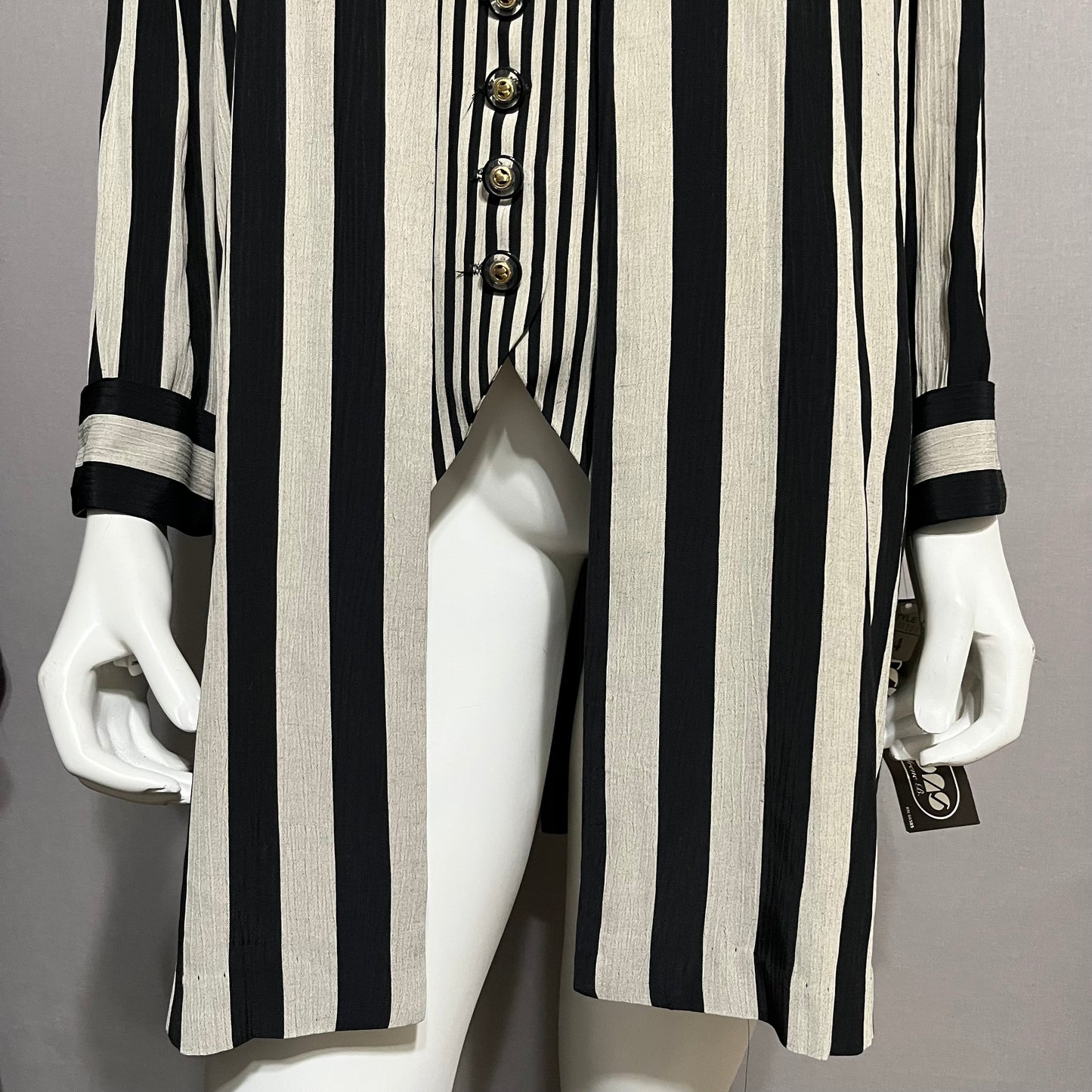 Vintage Perceptions Ecru & Black Striped Vest Attached Blazer Sz-14