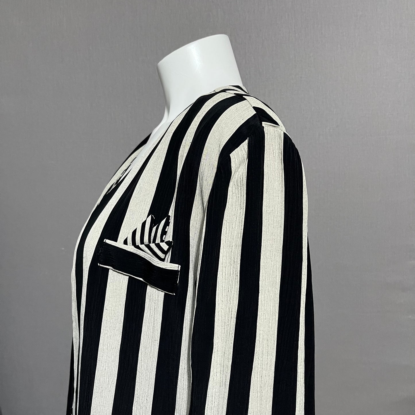 Vintage Perceptions Ecru & Black Striped Vest Attached Blazer Sz-14