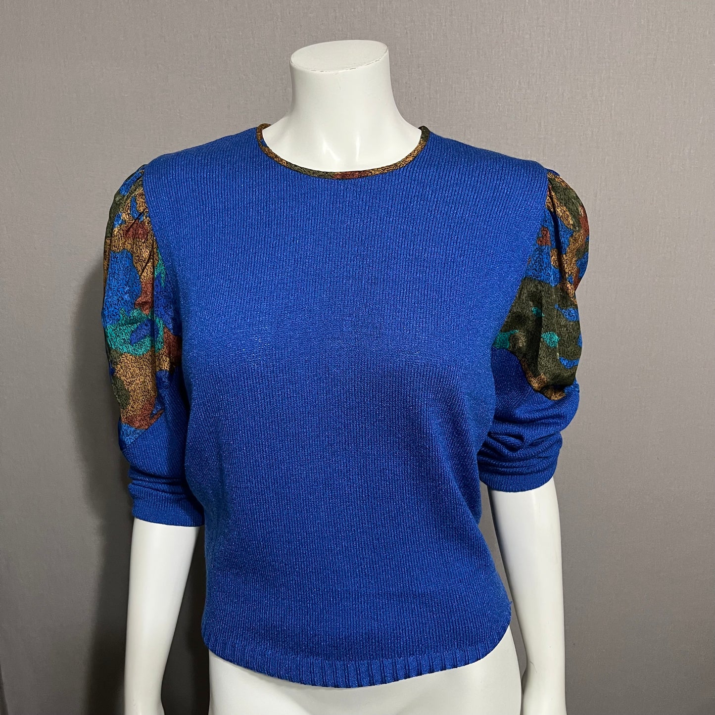 Vintage Royal Blue With Pleated Balloon Sleeve Sweater Sz-Medium