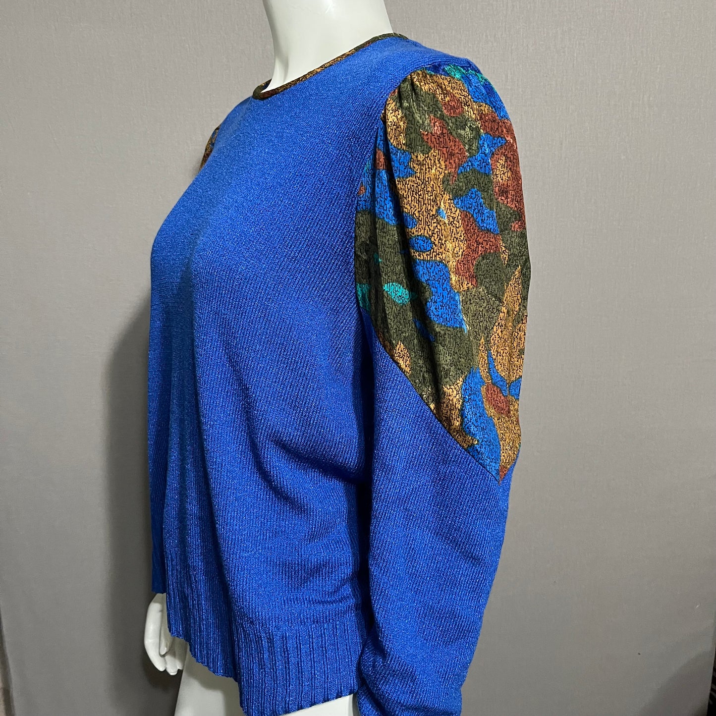 Vintage Royal Blue With Pleated Balloon Sleeve Sweater Sz-Medium