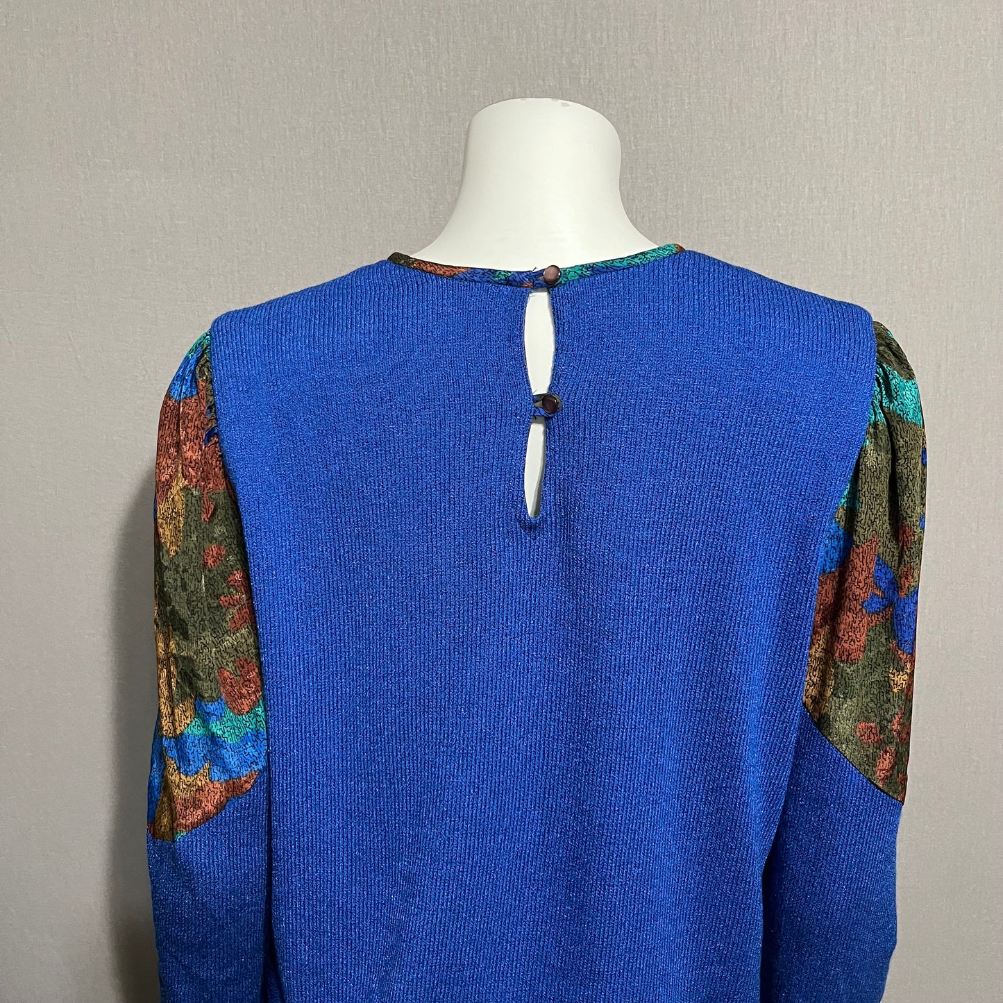 Vintage Royal Blue With Pleated Balloon Sleeve Sweater Sz-Medium