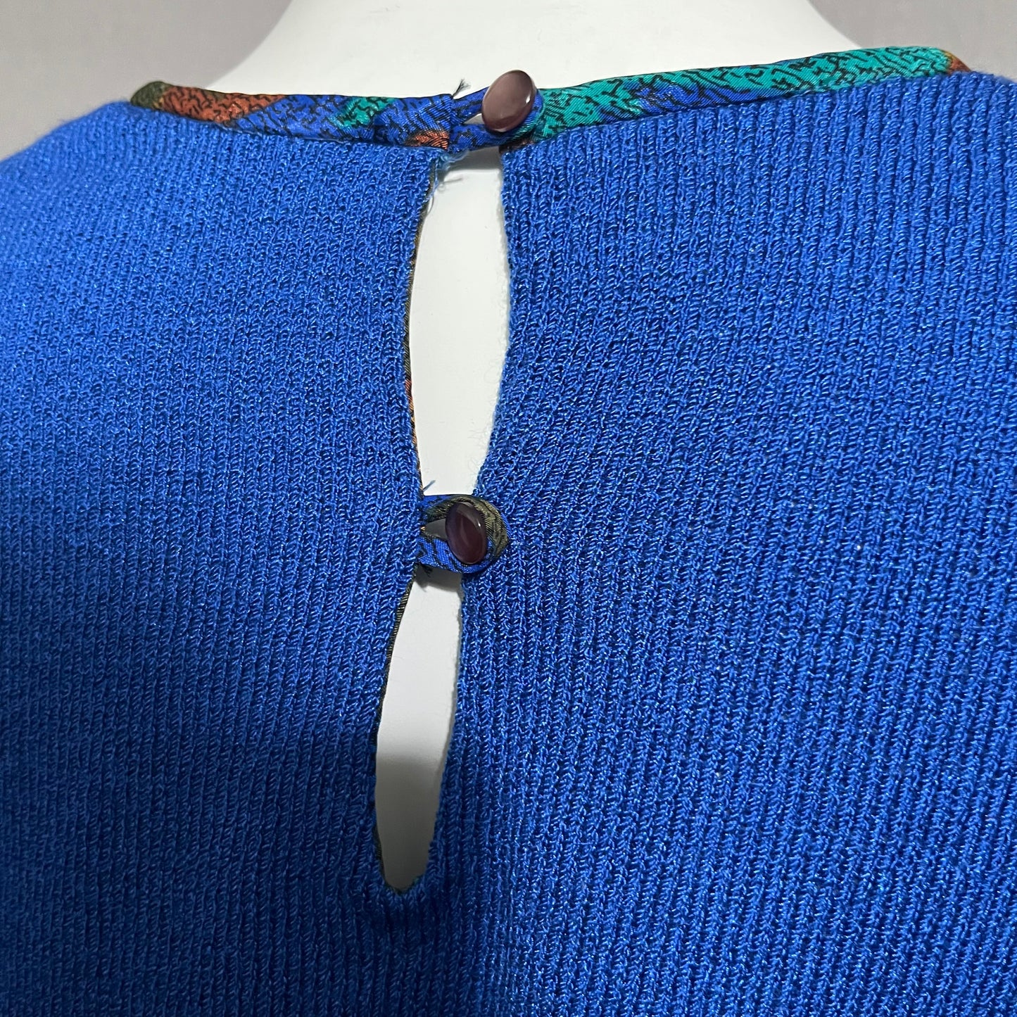 Vintage Royal Blue With Pleated Balloon Sleeve Sweater Sz-Medium