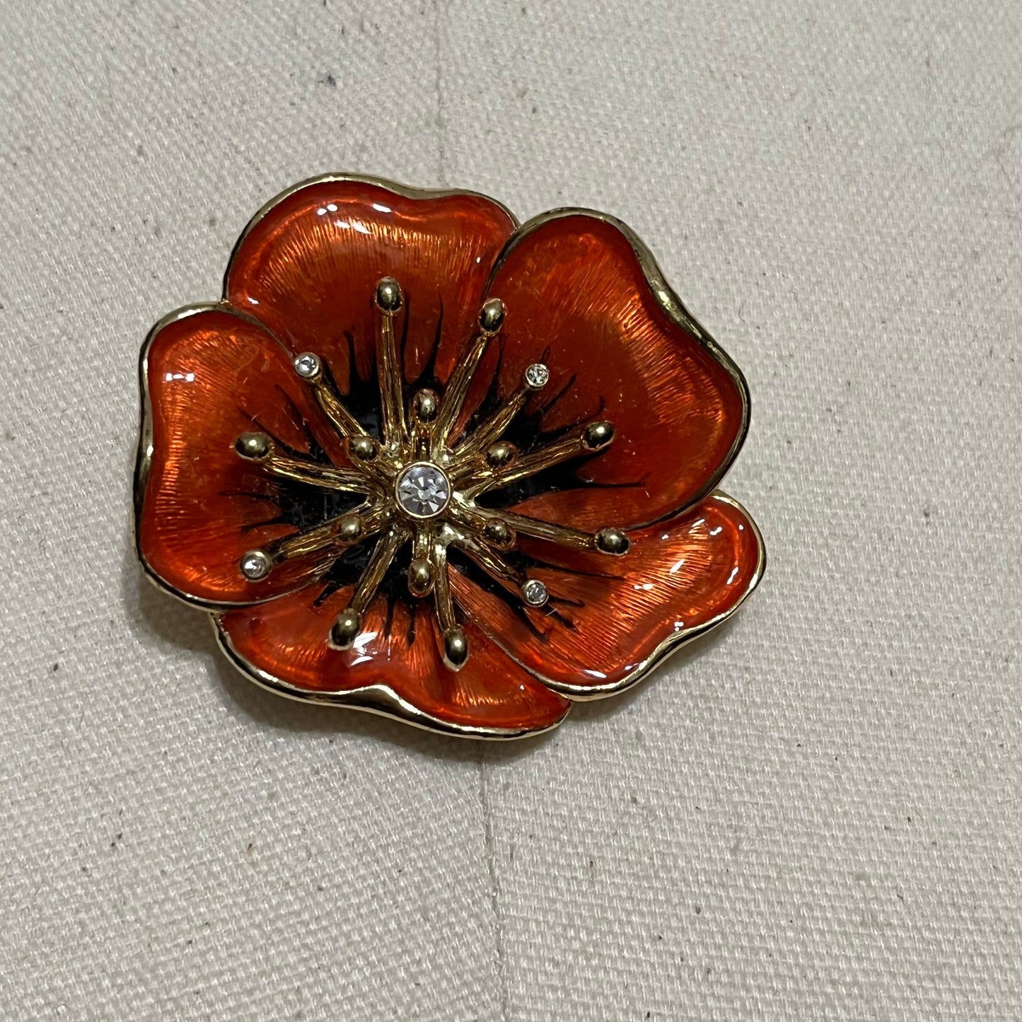 Orange with Gold Trim Flower Brooch