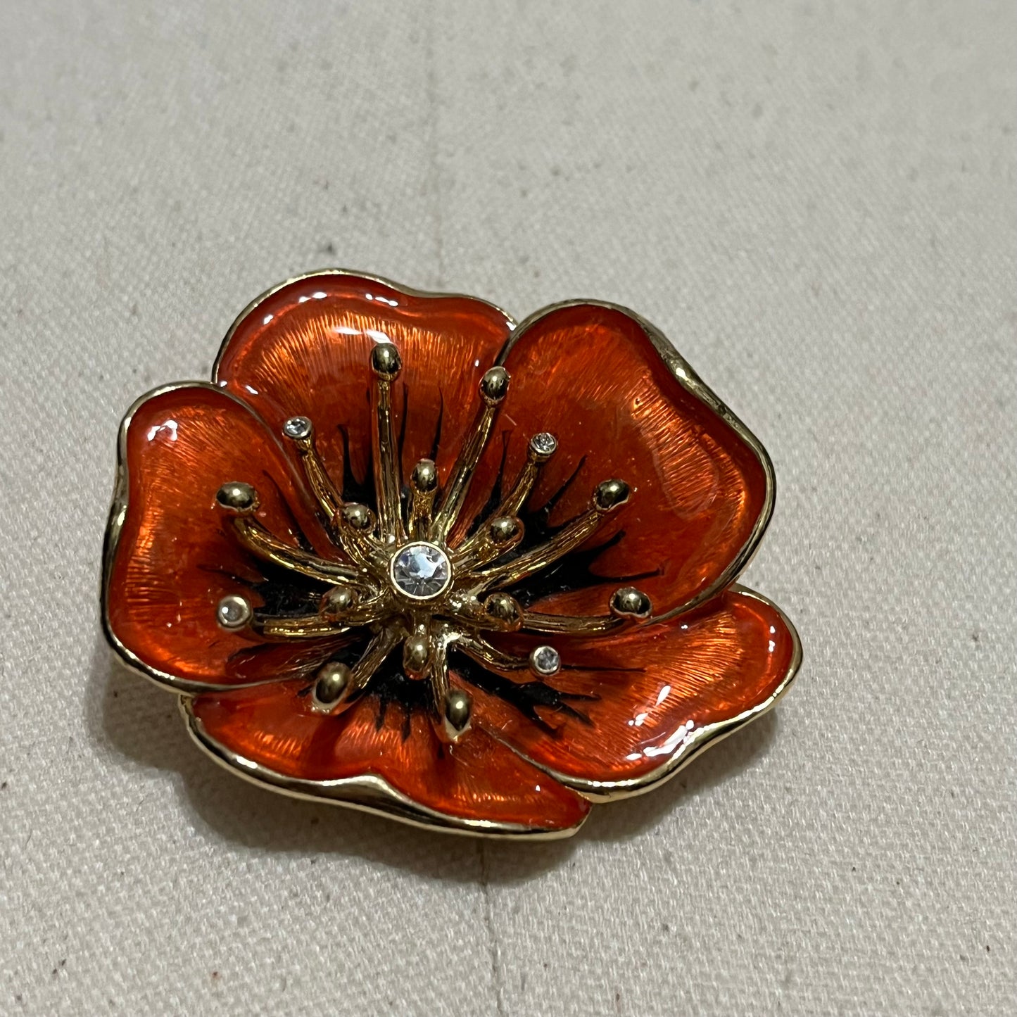 Orange with Gold Trim Flower Brooch