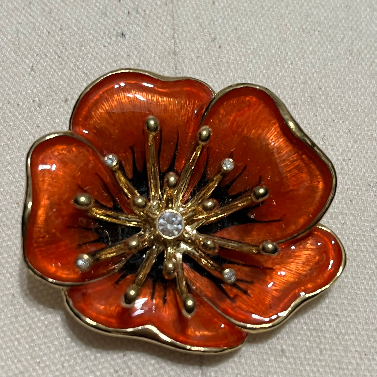 Orange with Gold Trim Flower Brooch