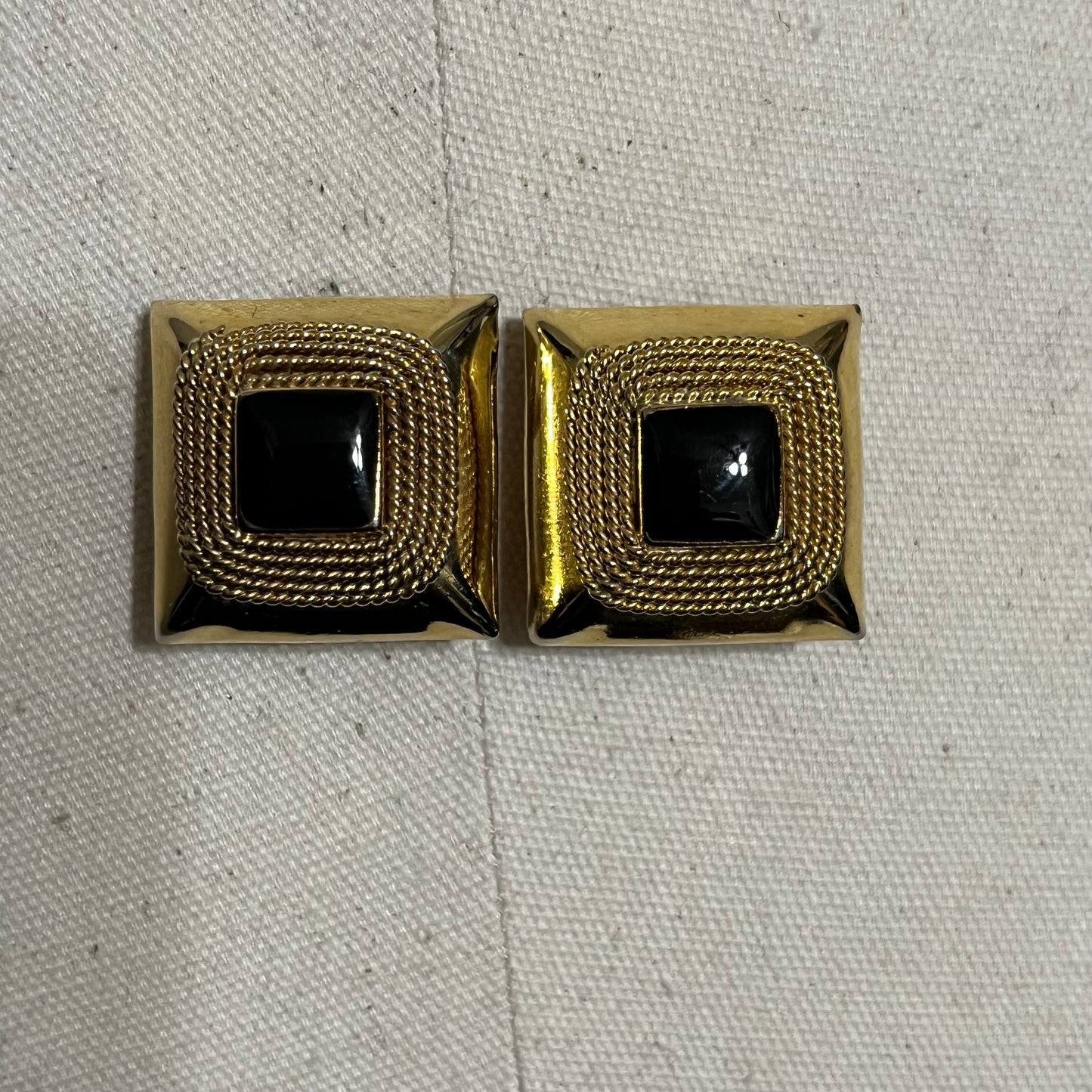 Gold With Black Square Made In Italy  Clip On Earrings