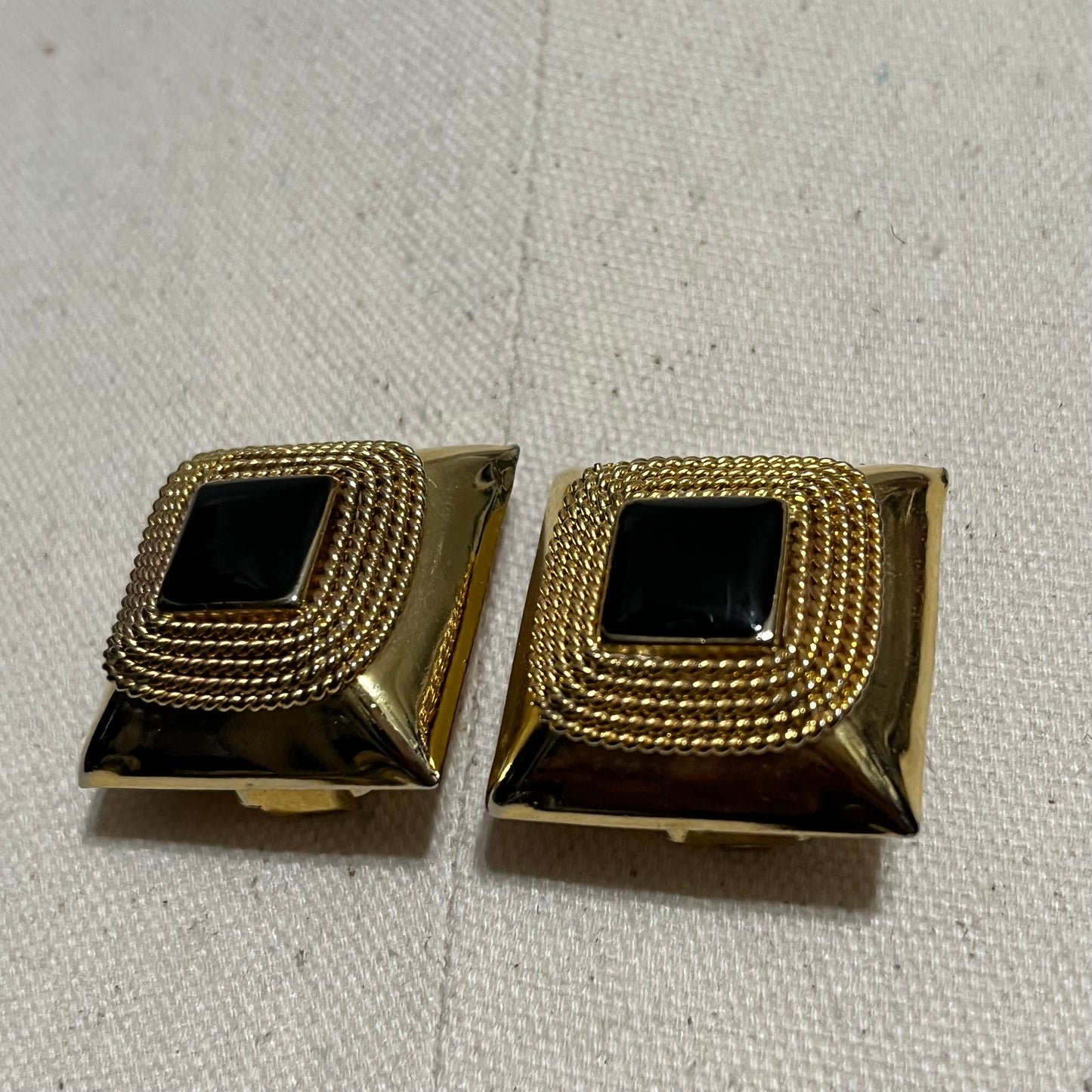 Gold With Black Square Made In Italy  Clip On Earrings