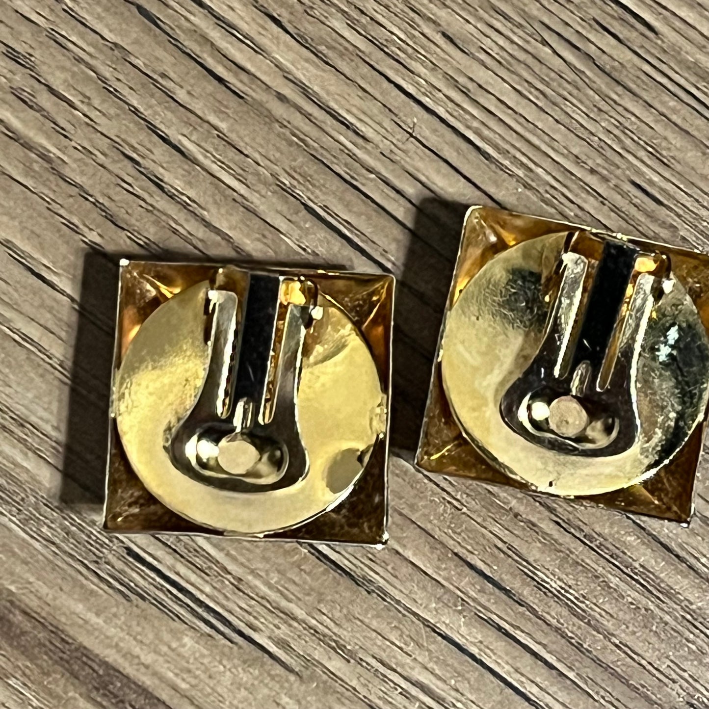 Gold With Black Square Made In Italy  Clip On Earrings