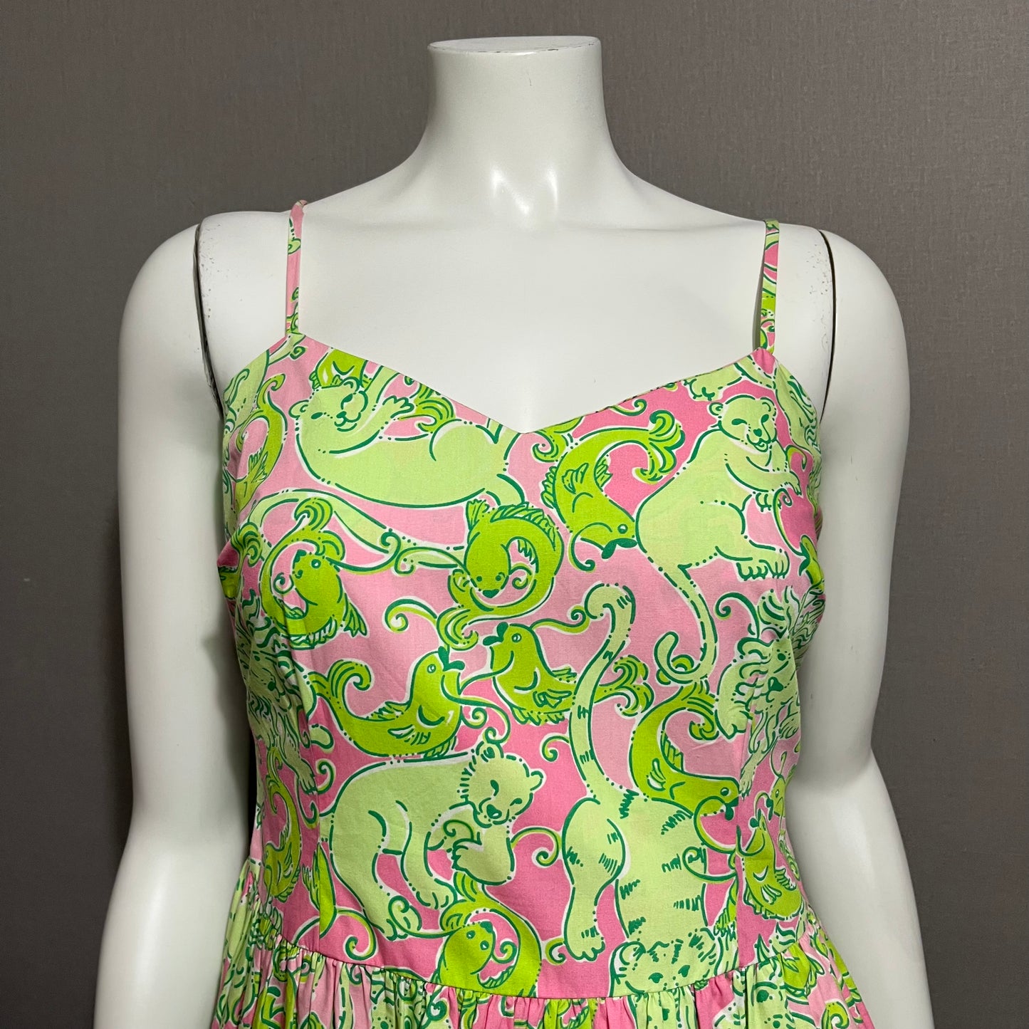 Lilly Pulitzer Light Pink | Green Animal Theme 100% Cotton Dress Sz-2