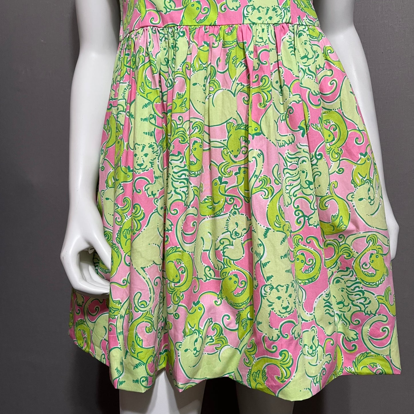 Lilly Pulitzer Light Pink | Green Animal Theme 100% Cotton Dress Sz-2