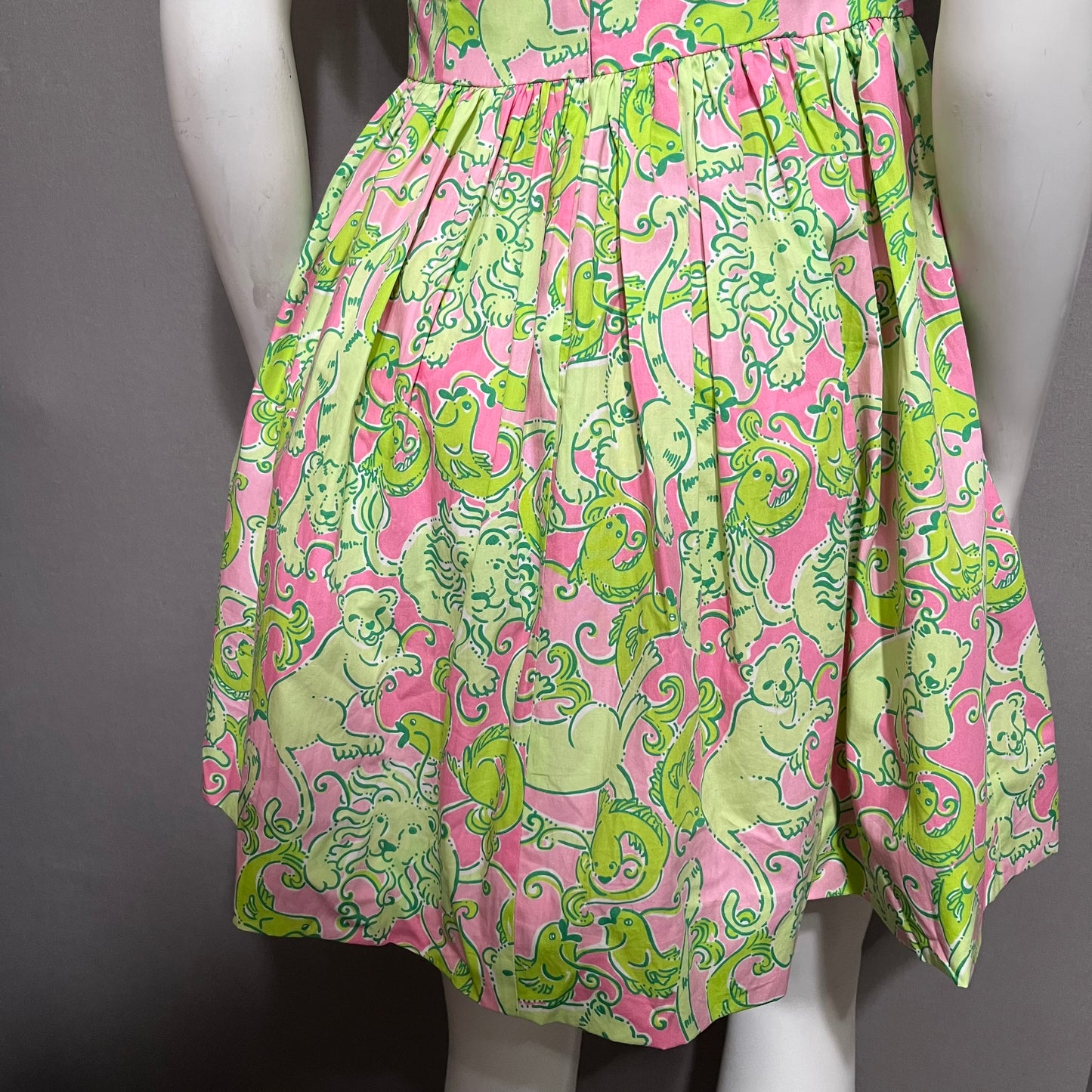 Lilly Pulitzer Light Pink | Green Animal Theme 100% Cotton Dress Sz-2