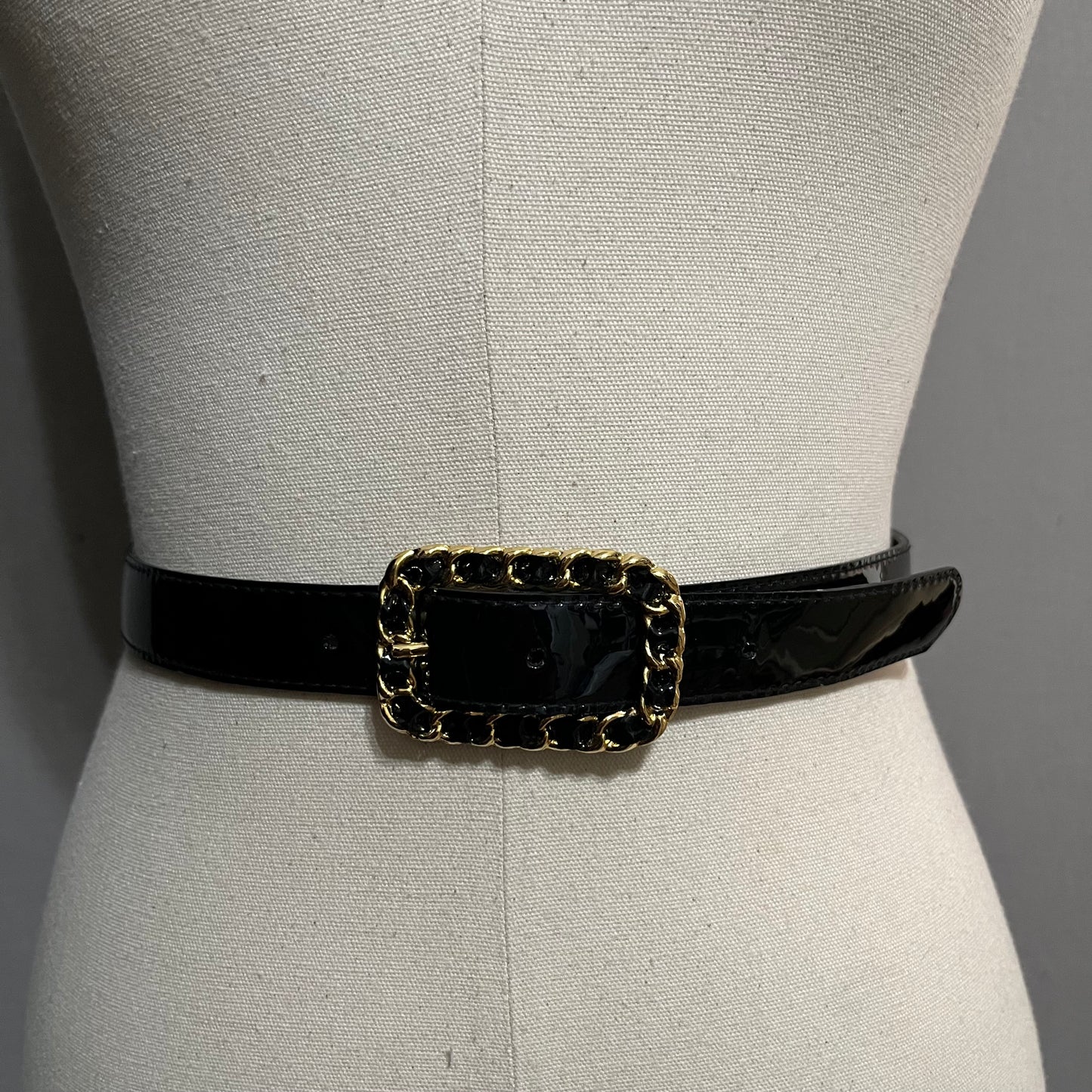 Patent Like Leather With Gold Braided Buckle