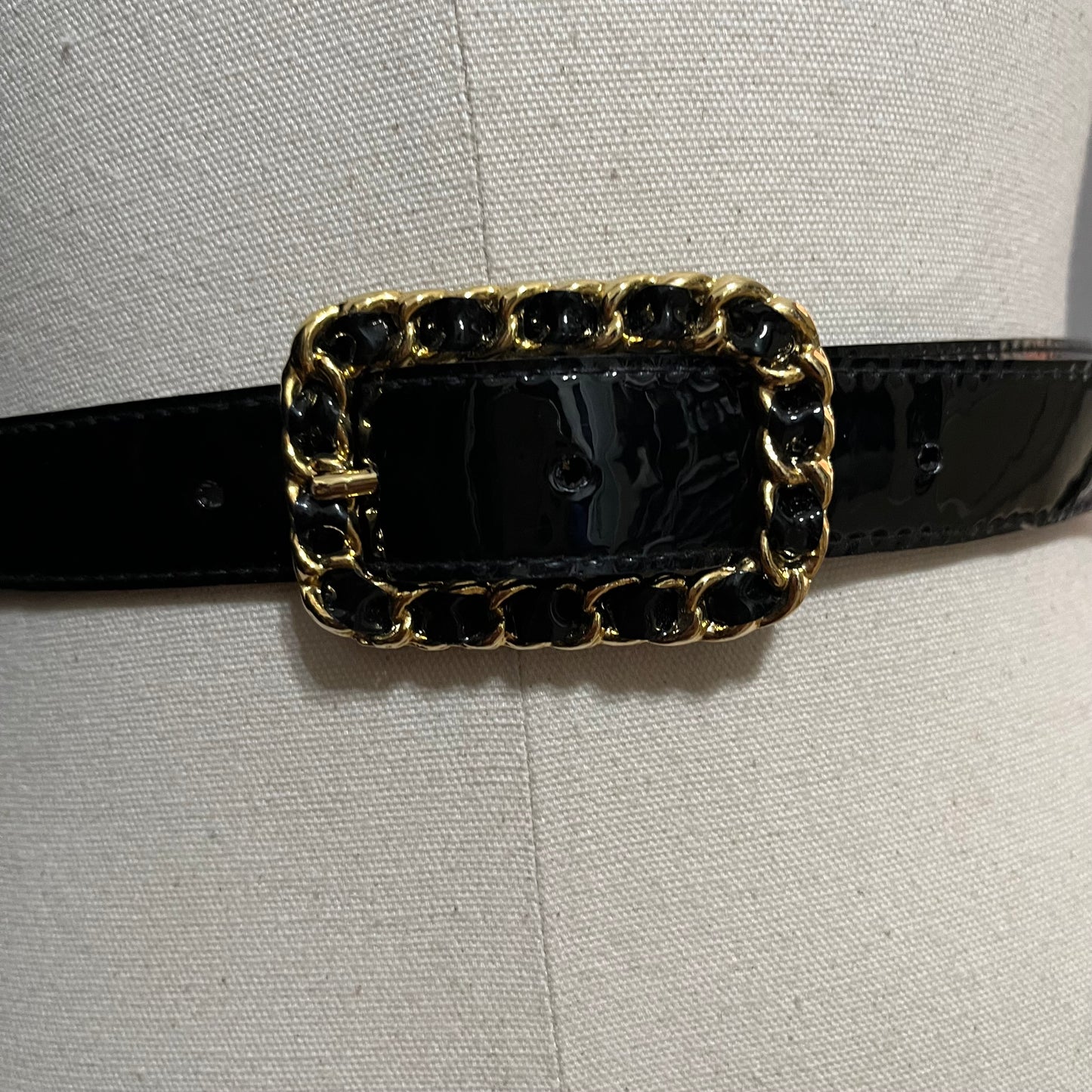 Patent Like Leather With Gold Braided Buckle