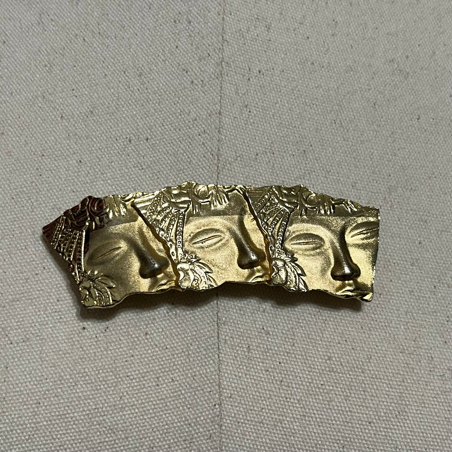 Vintage Gold 3-Face Egyptian Themed Brooch