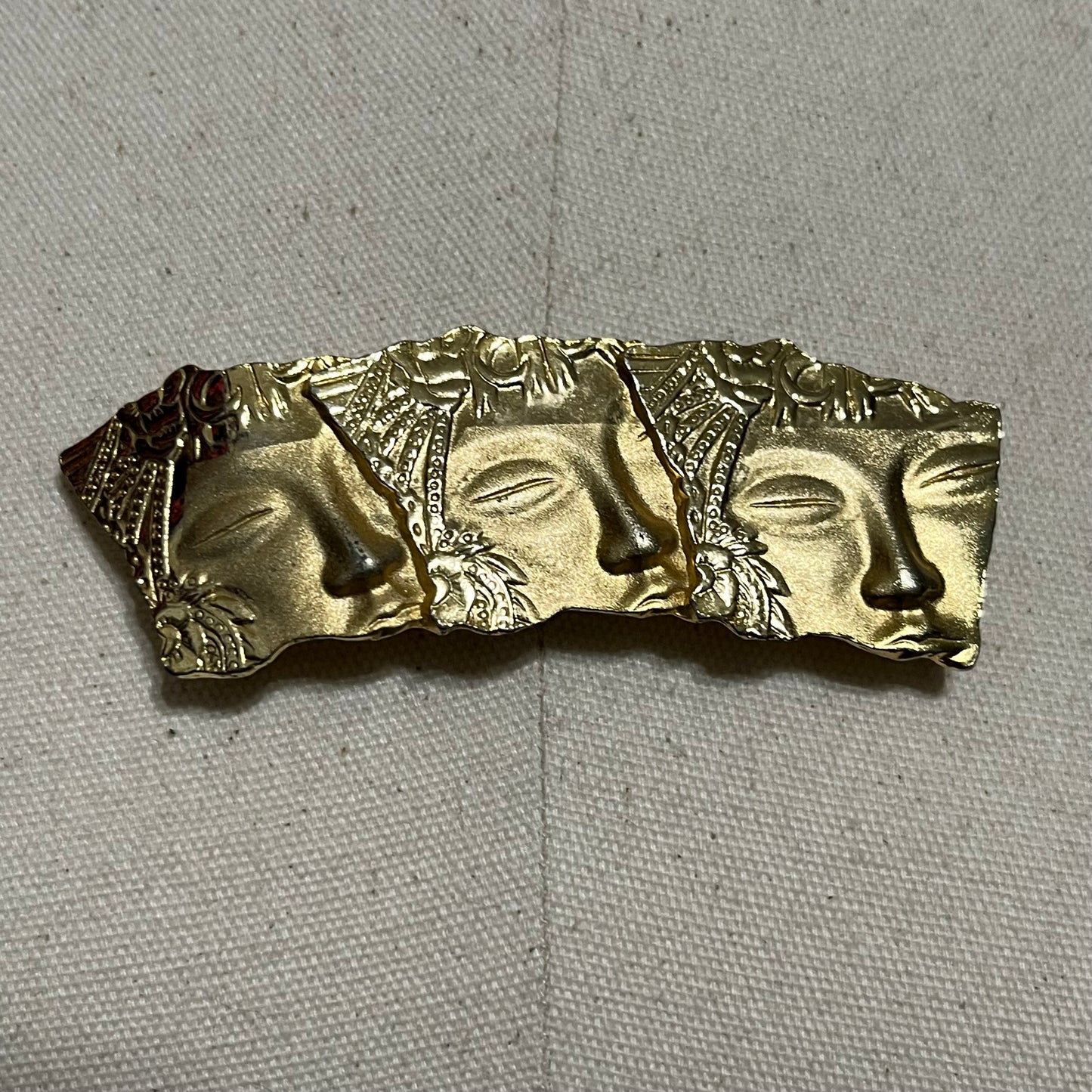 Vintage Gold 3-Face Egyptian Themed Brooch