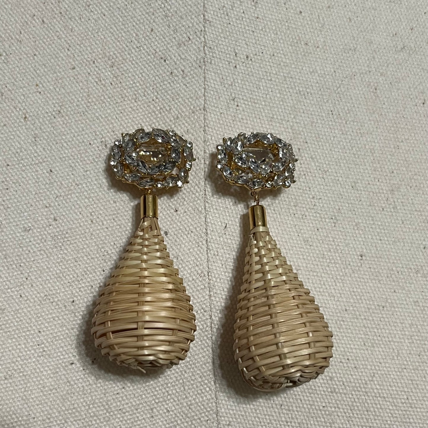 Gold With Basketweave Dangle Earrings