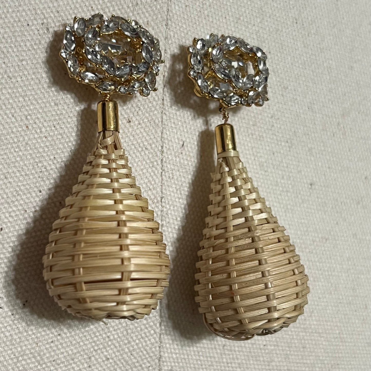 Gold With Basketweave Dangle Earrings