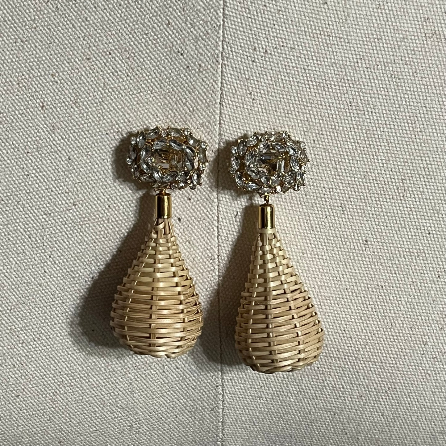 Gold With Basketweave Dangle Earrings