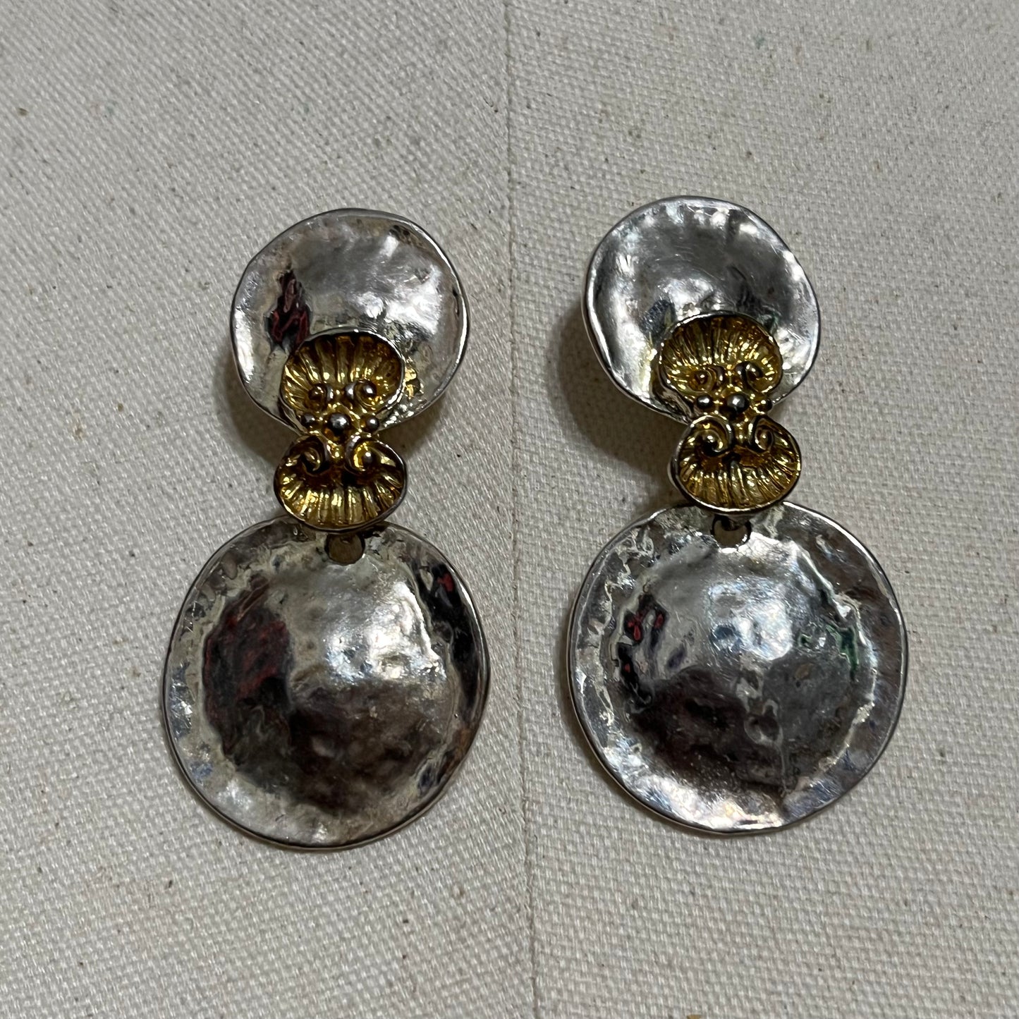 Vintage Silver & Gold Clip On Earrings