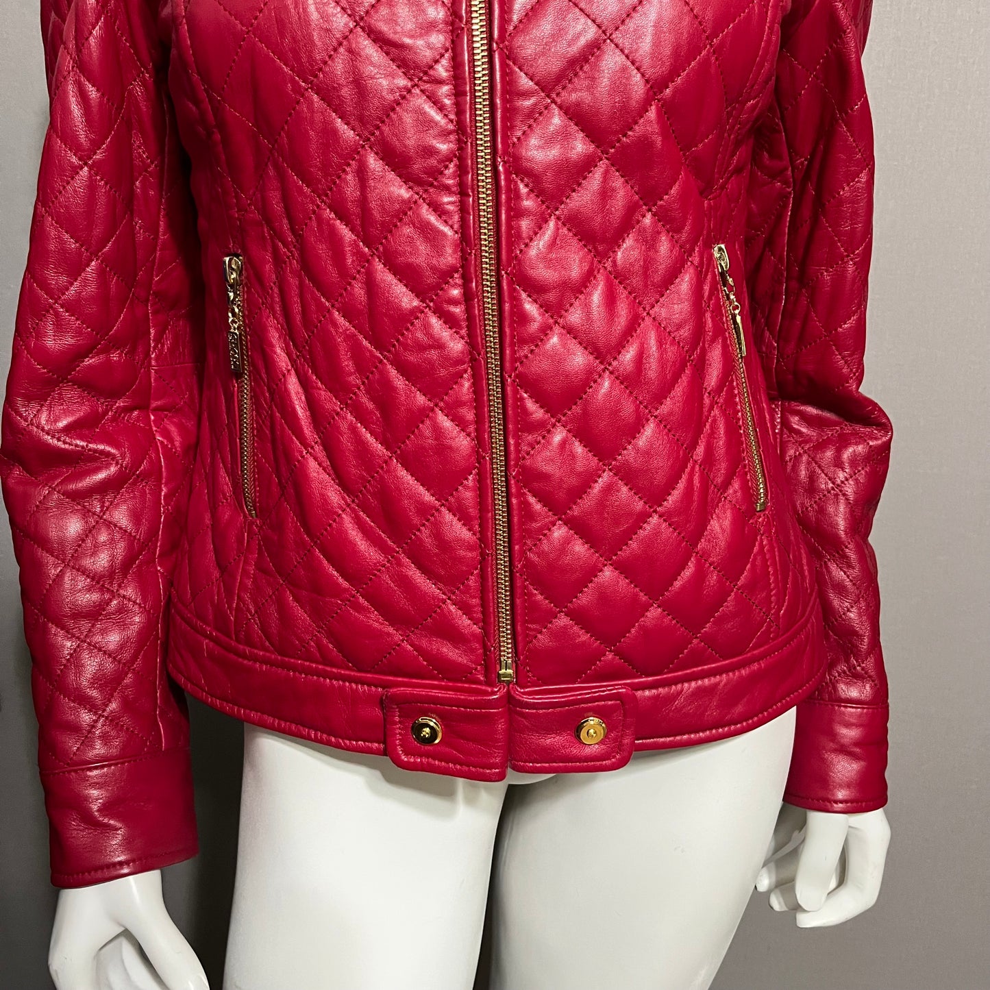 St. John Sport Red Quilted Leather Sz-Small/Medium