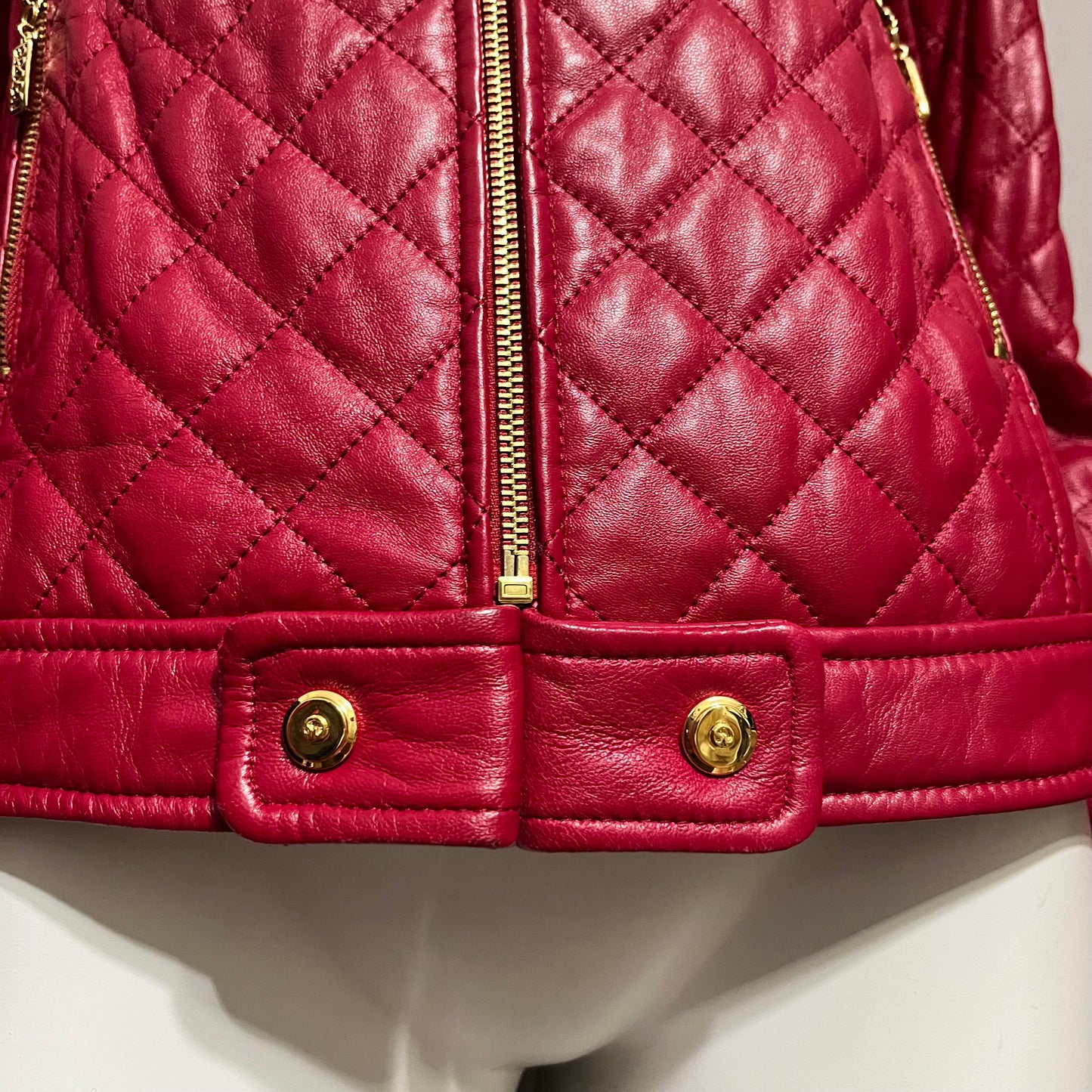 St. John Sport Red Quilted Leather Sz-Small/Medium