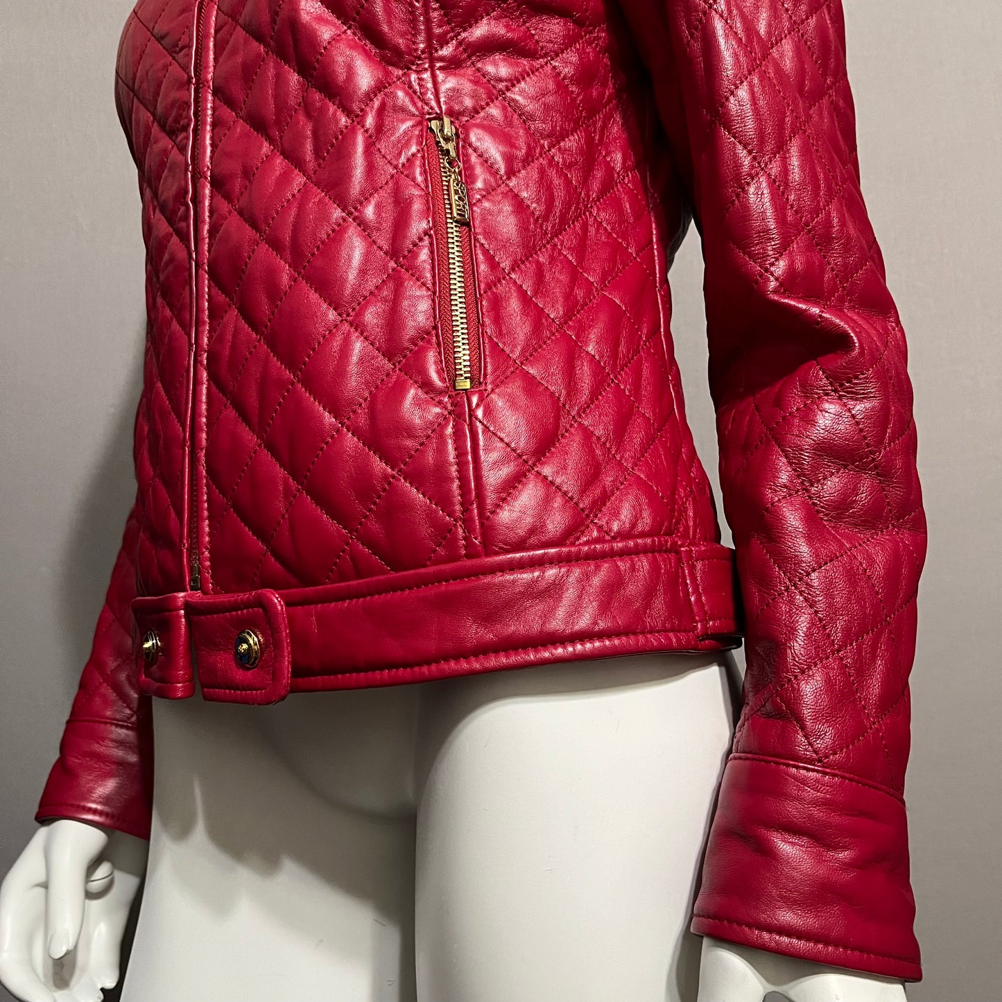 St. John Sport Red Quilted Leather Sz-Small/Medium