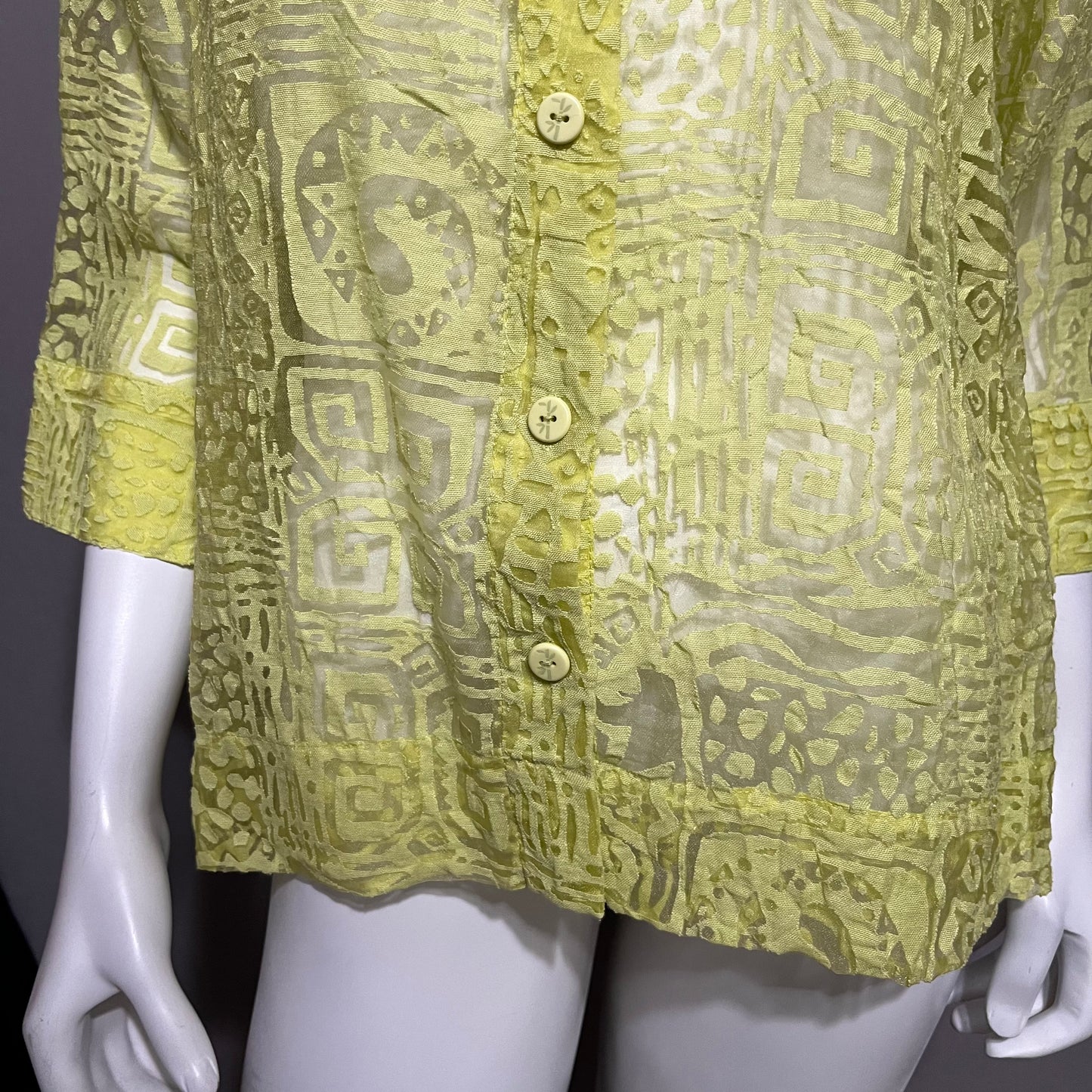 Chartreuse Textured Sheer Button Up Shirt Sz-Small/ Medium #46