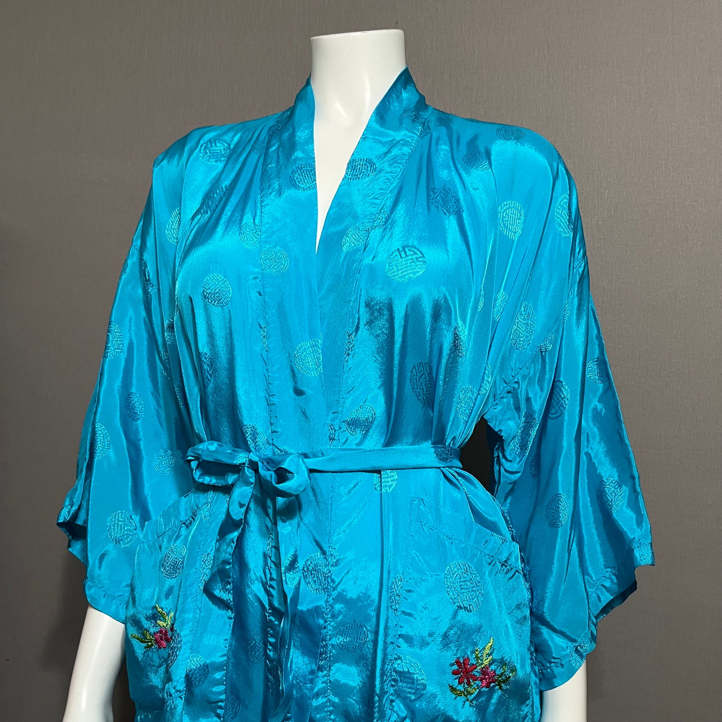 Golden Bee Turquoise With Floral Embroidered Robe Sz-Large #20