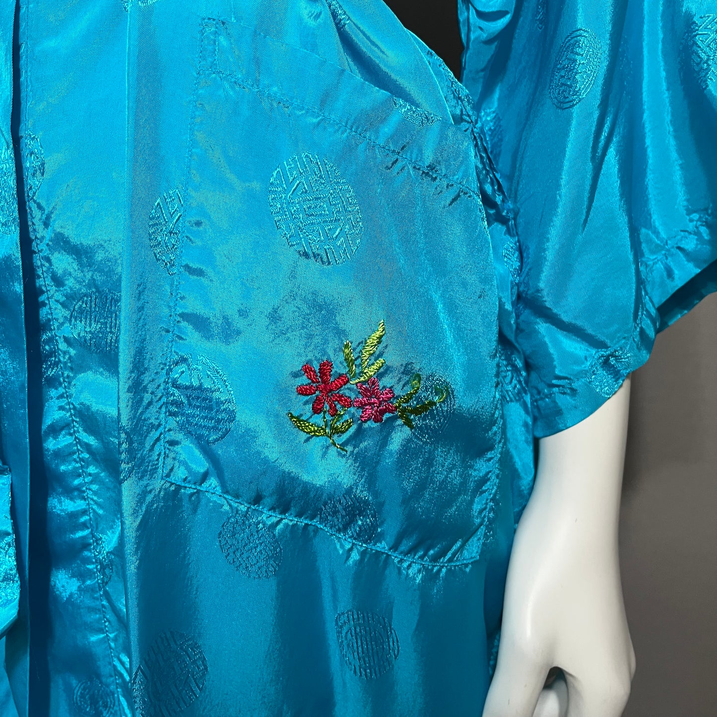 Golden Bee Turquoise With Floral Embroidered Robe Sz-Large #20