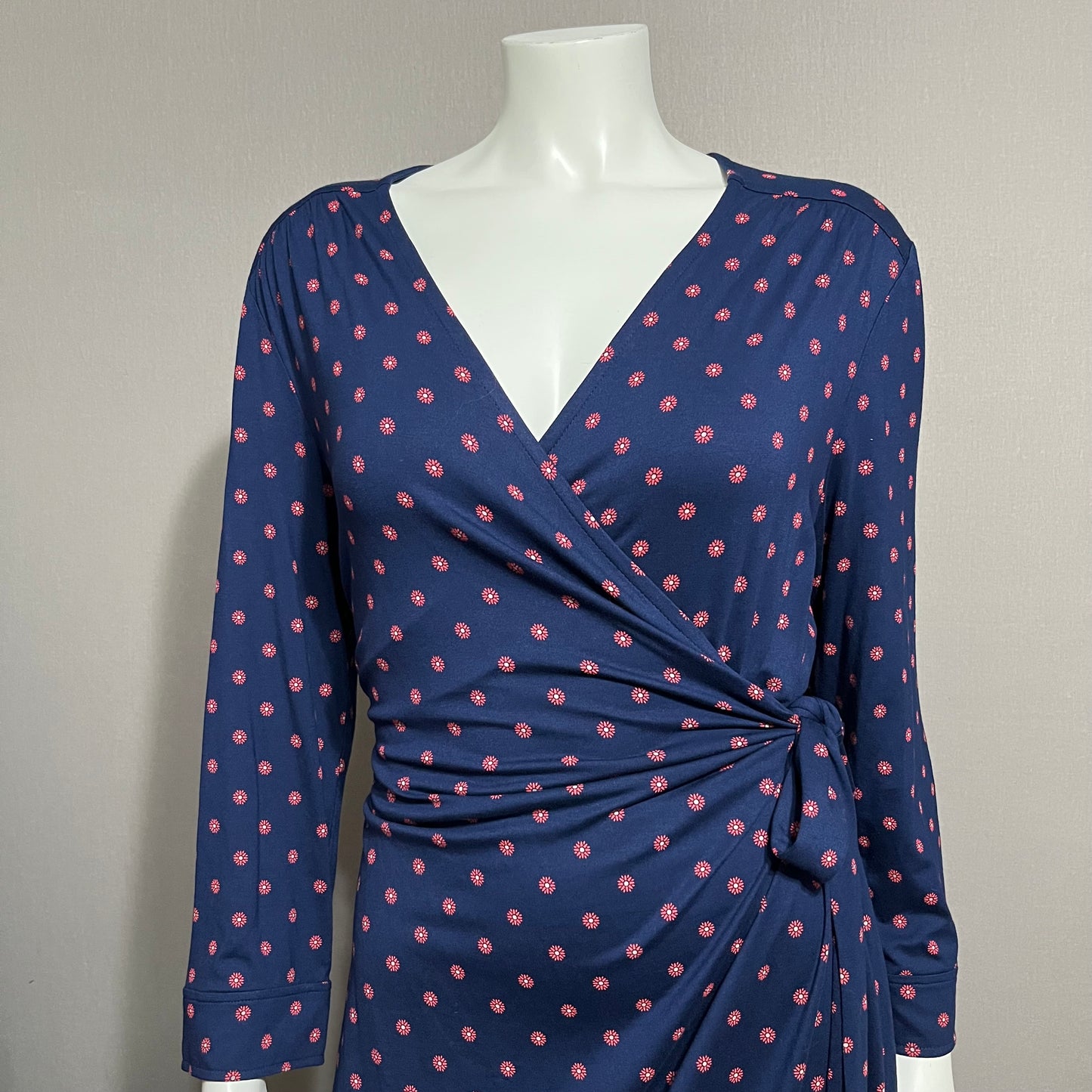 Lands End Navy Floral Print Wrap Dress Sz-14/16 #45