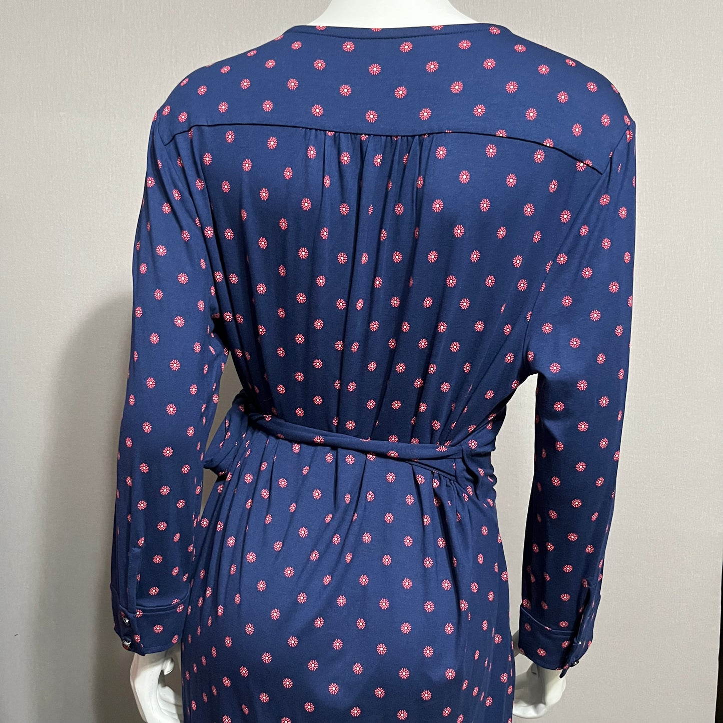 Lands End Navy Floral Print Wrap Dress Sz-14/16 #45