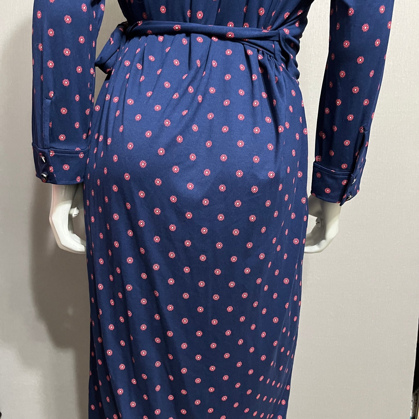 Lands End Navy Floral Print Wrap Dress Sz-14/16 #45