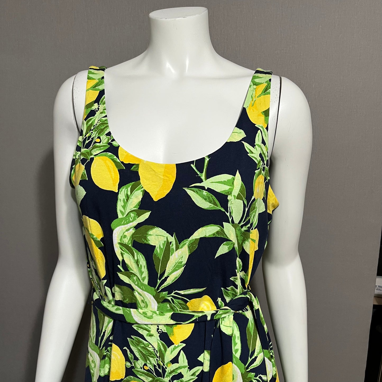 Loft Navy Lemon Print Maxi Dress Sz-Medium