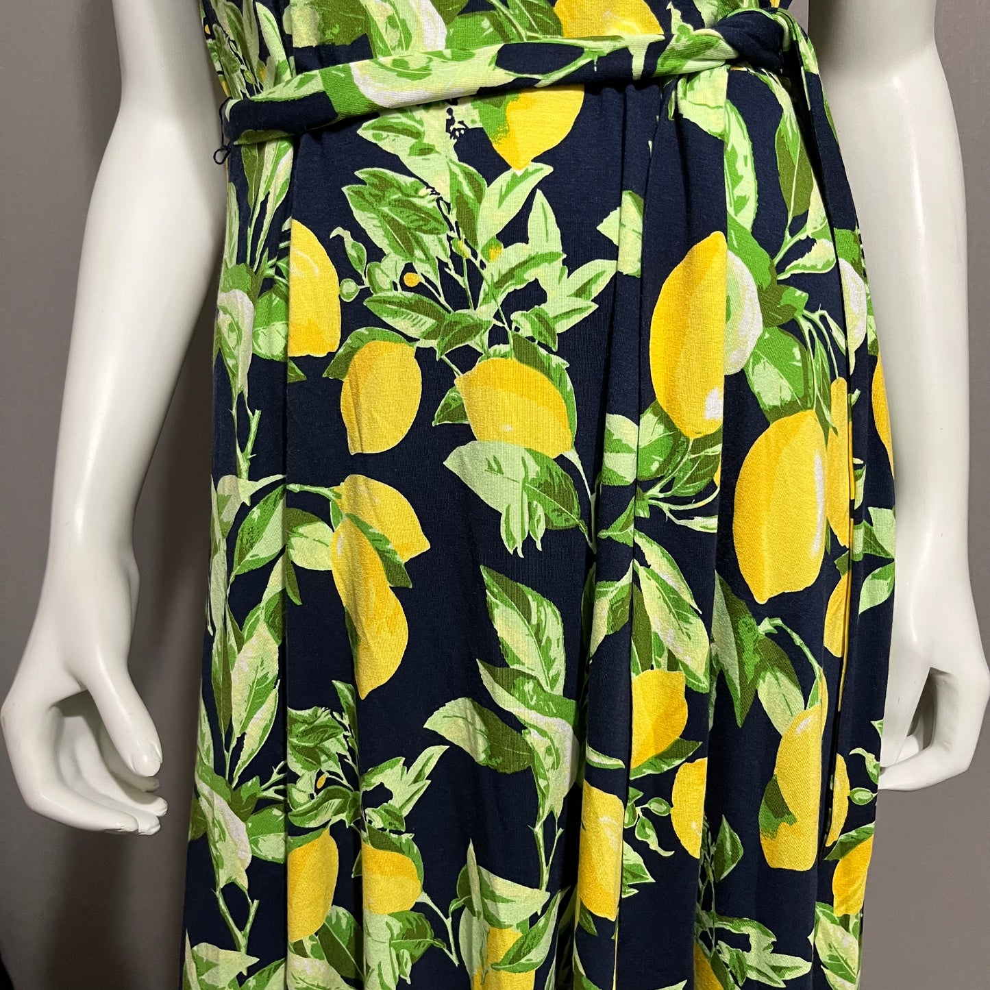 Loft Navy Lemon Print Maxi Dress Sz-Medium