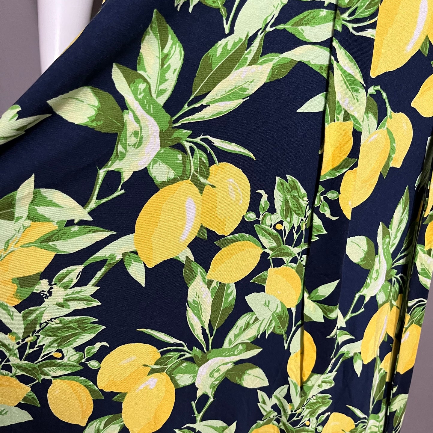 Loft Navy Lemon Print Maxi Dress Sz-Medium