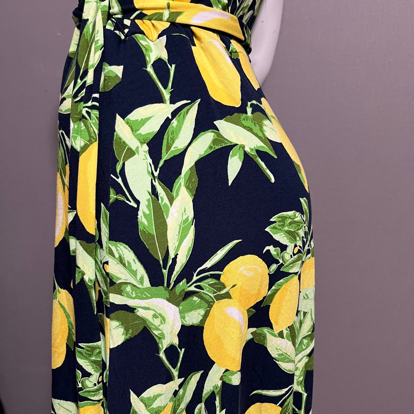 Loft Navy Lemon Print Maxi Dress Sz-Medium