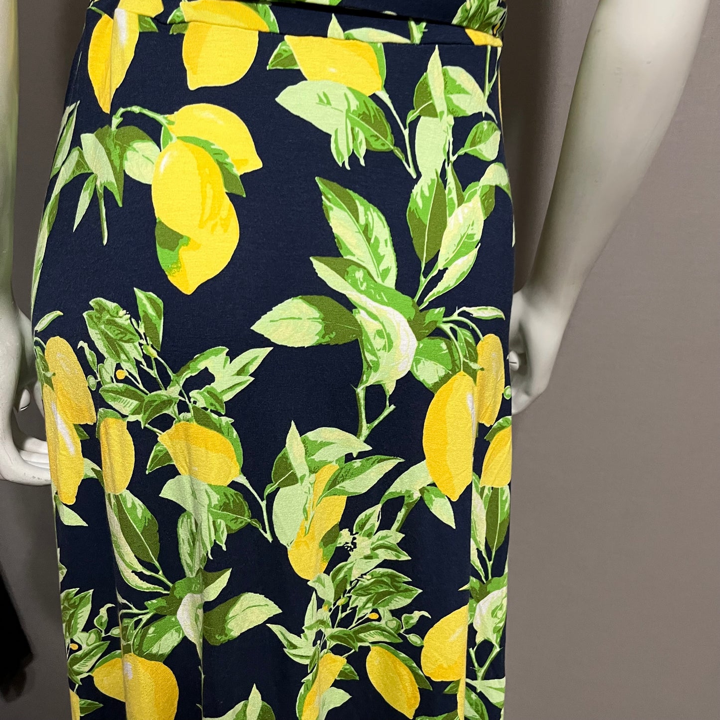 Loft Navy Lemon Print Maxi Dress Sz-Medium